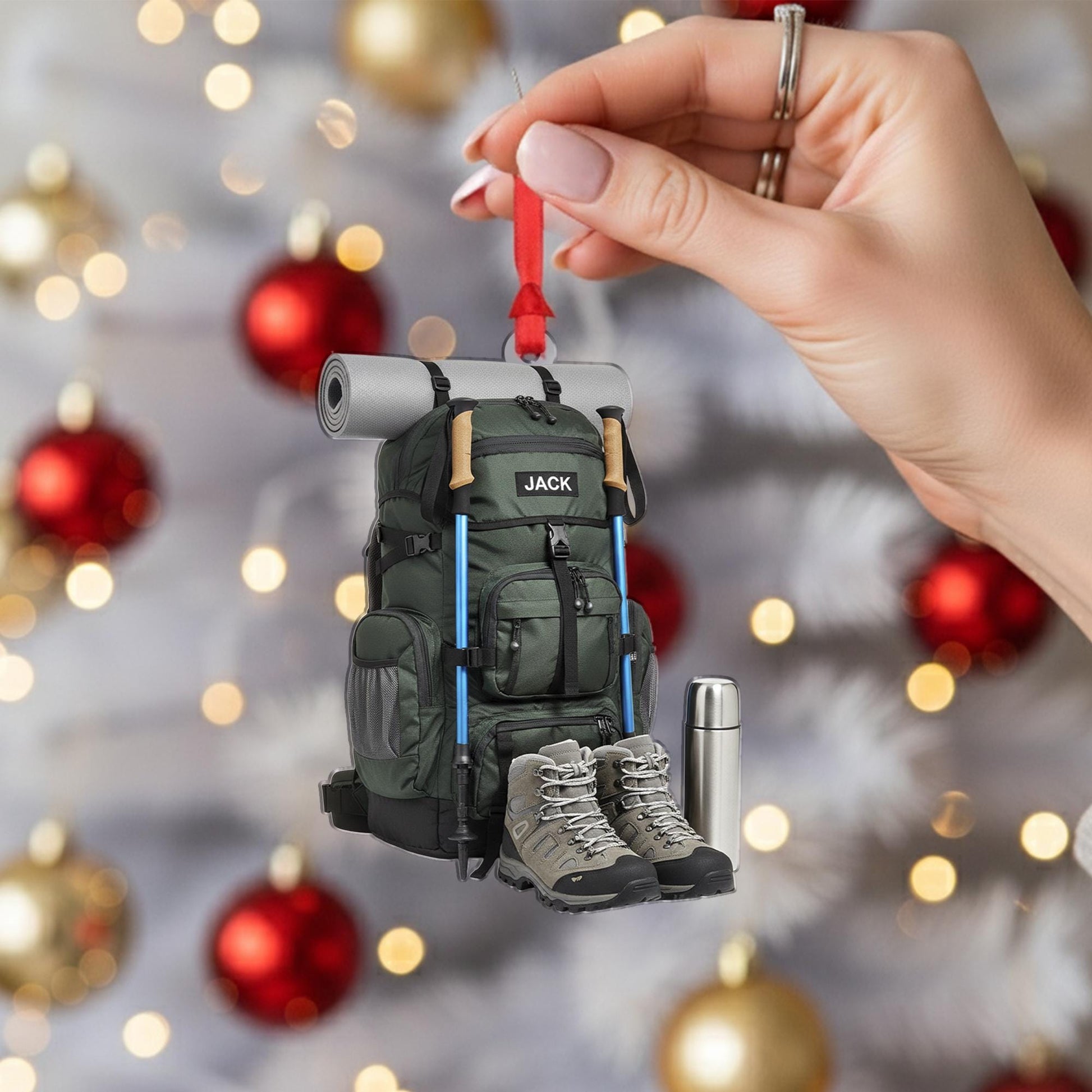 Personalized Backpack Ornament: Custom Name Camping Gear Ornament