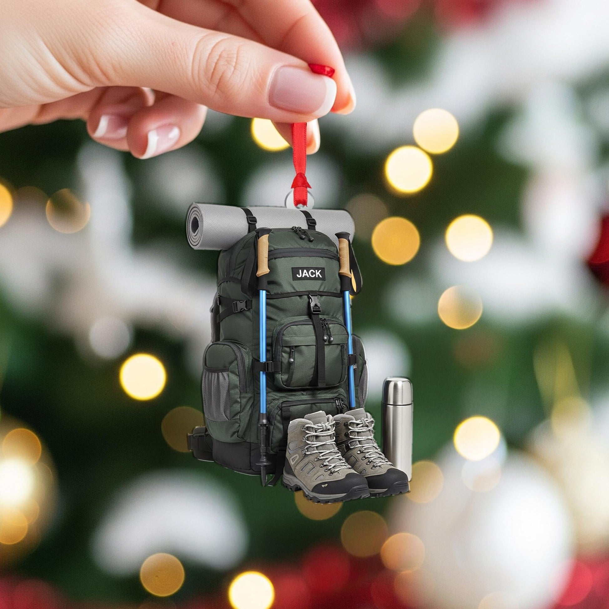 Personalized Backpack Ornament: Custom Name Camping Gear Ornament