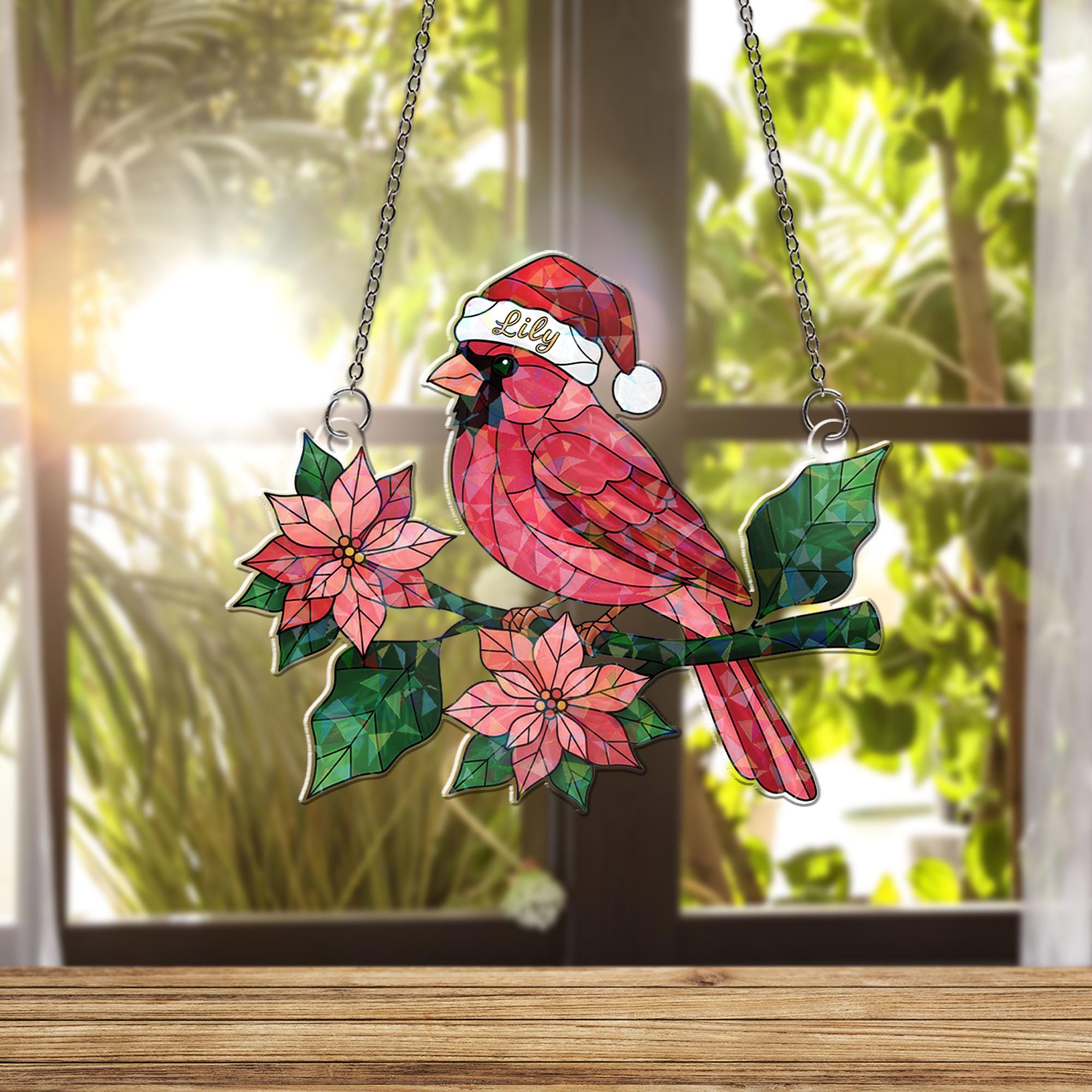 Acrylic Hologram Cardinal Christmas Window Hanging: Holiday Bird Decor