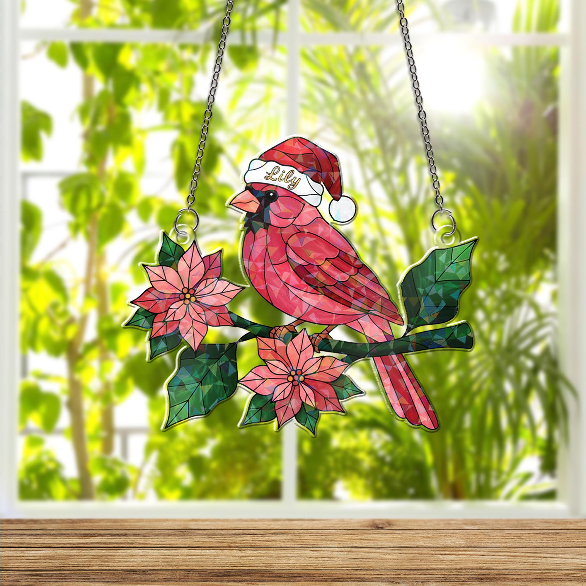 Acrylic Hologram Cardinal Christmas Window Hanging: Holiday Bird Decor