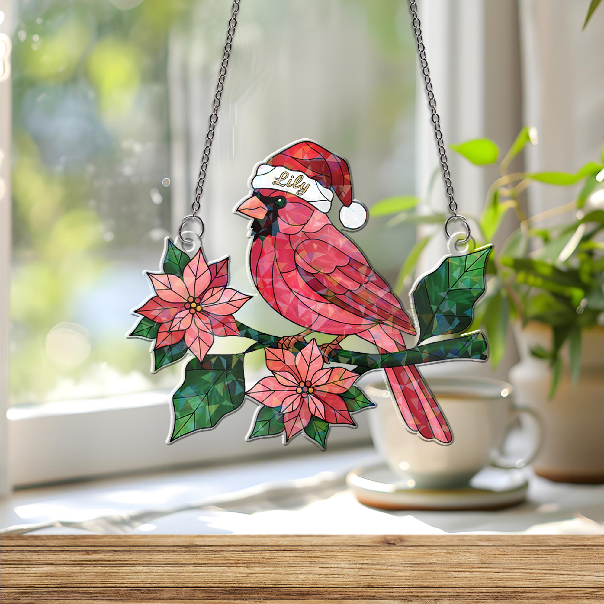 Acrylic Hologram Cardinal Christmas Window Hanging: Holiday Bird Decor