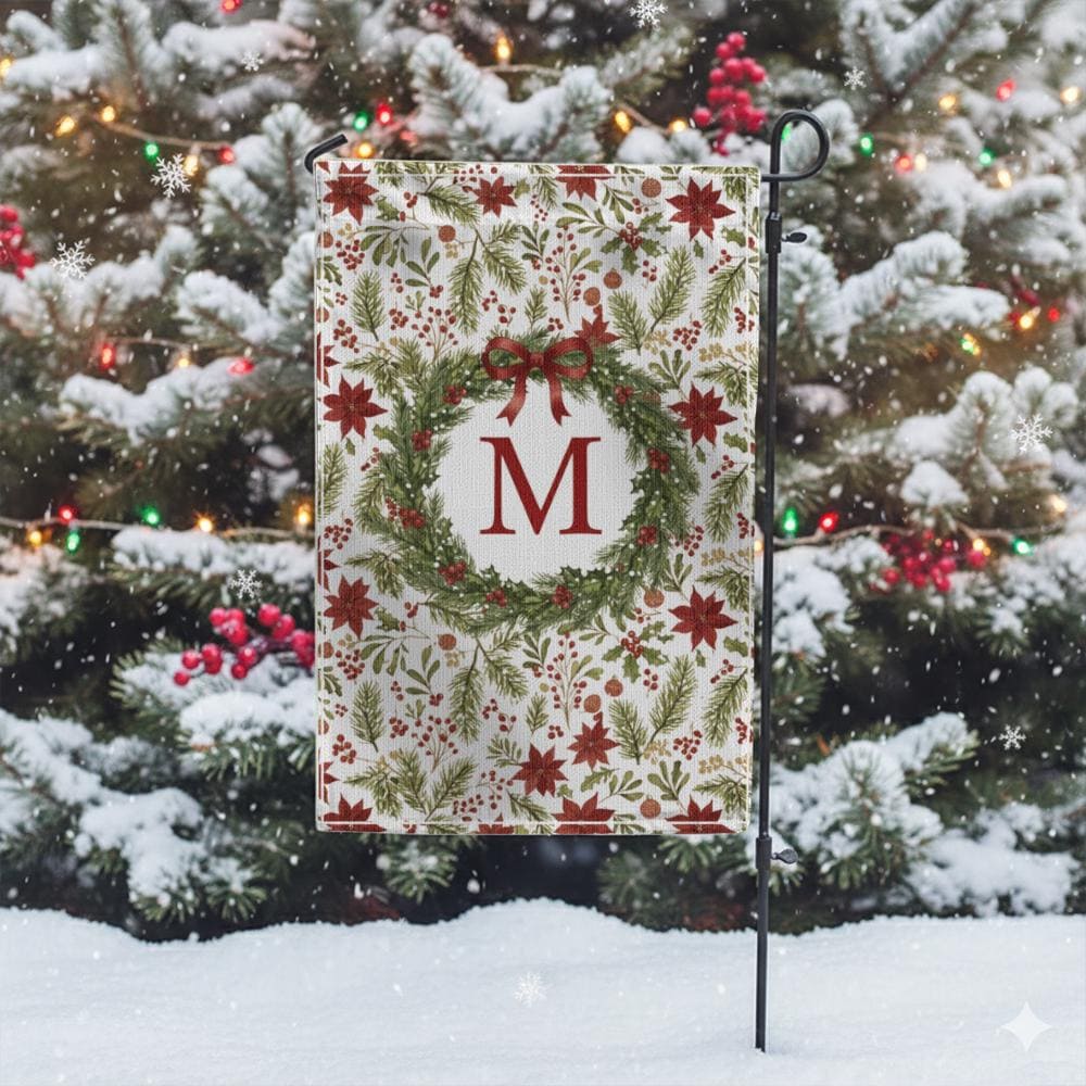 Personalized Garden Flag – Monogram Wreath Print, Polyester Outdoor Banner