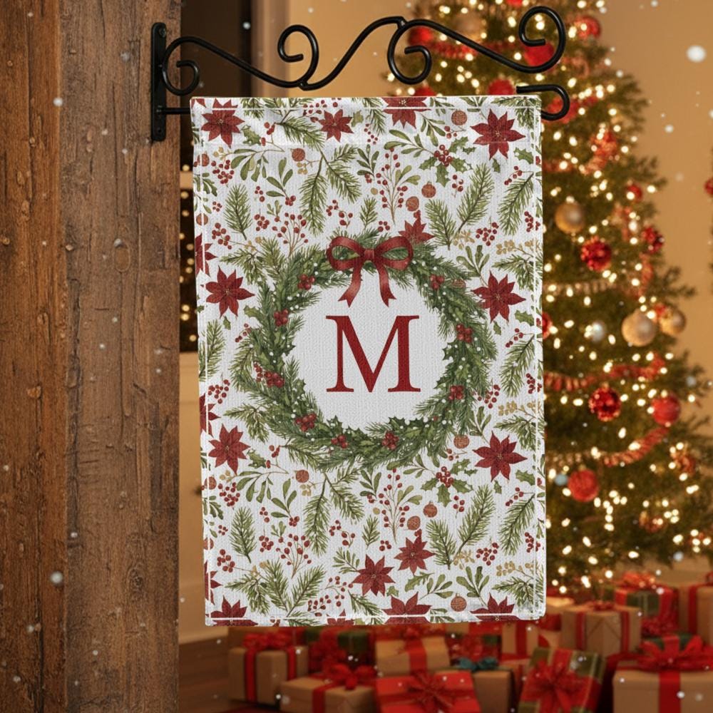 Personalized Garden Flag – Monogram Wreath Print, Polyester Outdoor Banner