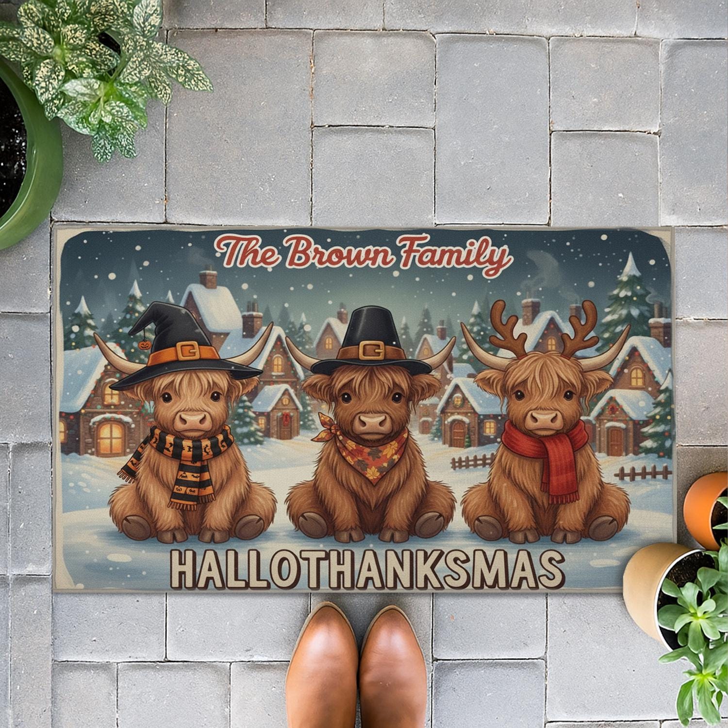 Personalized Doormat – Hallothanksmas Family Print, Indoor Outdoor Mat