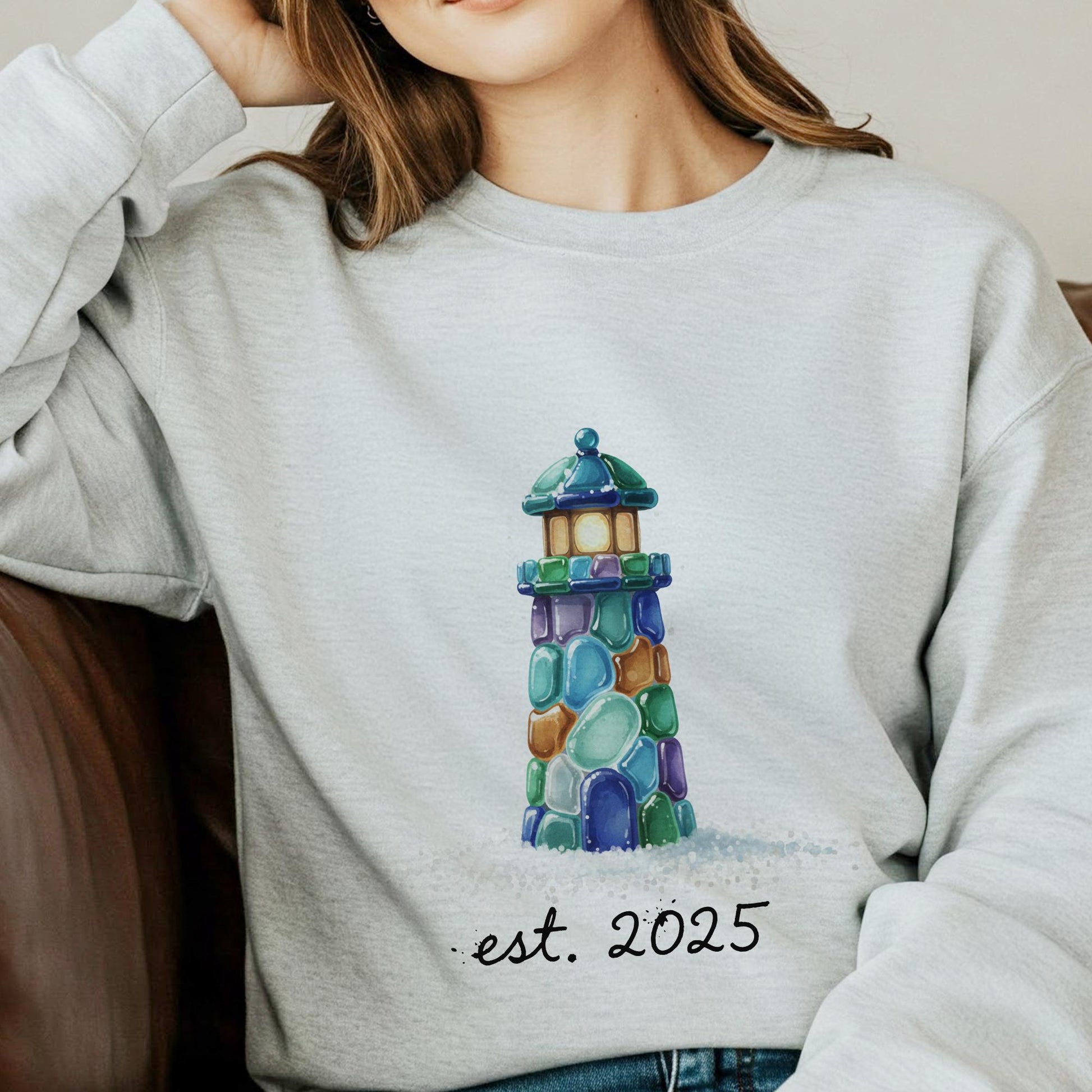 Personalized Lighthouse Sweatshirt: Custom Est. Date Coastal Crewneck