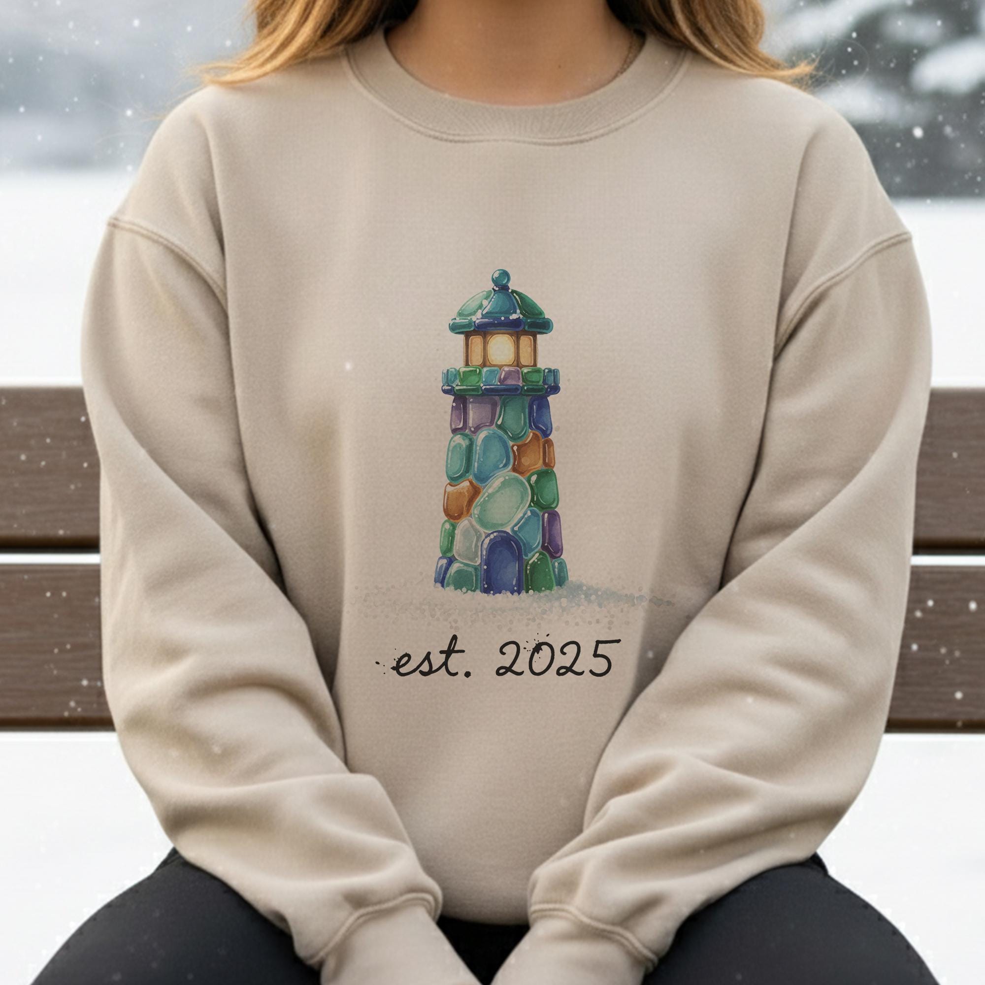 Personalized Lighthouse Sweatshirt: Custom Est. Date Coastal Crewneck