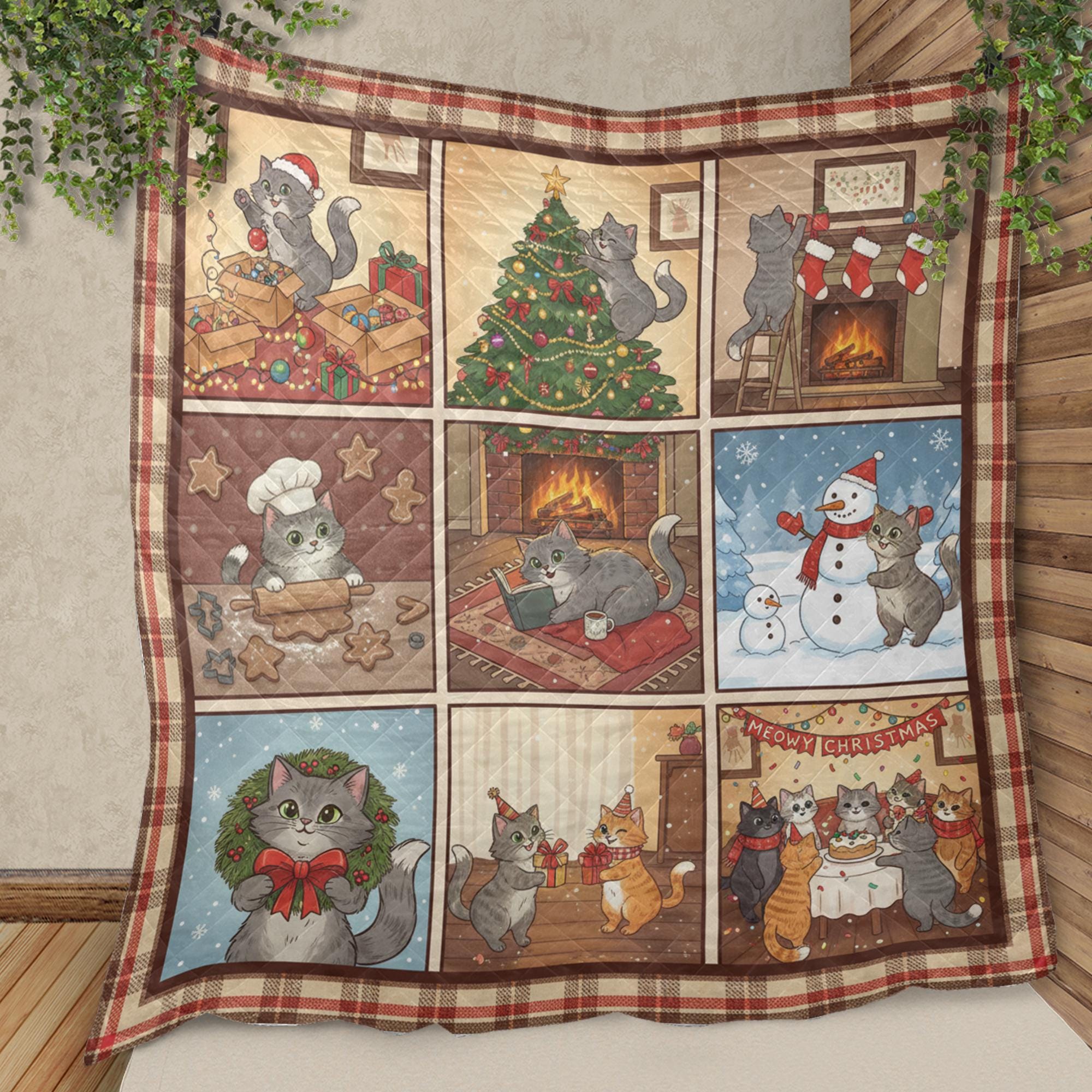 Christmas Cat Quilt Blanket: Cozy Holiday Patchwork Throw