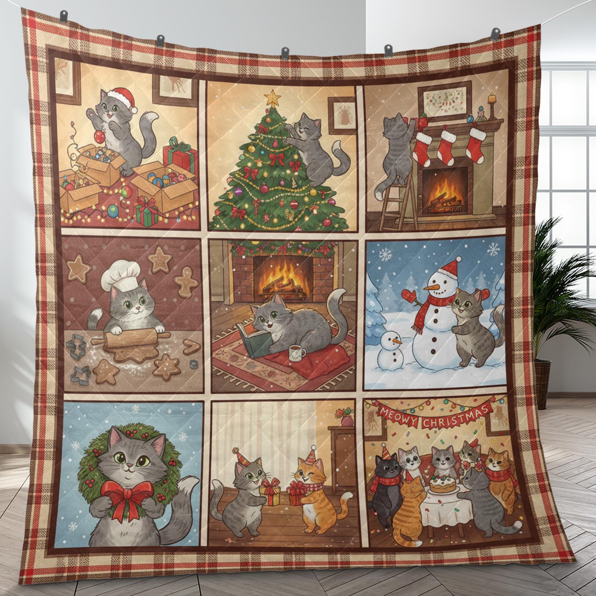 Christmas Cat Quilt Blanket: Cozy Holiday Patchwork Throw