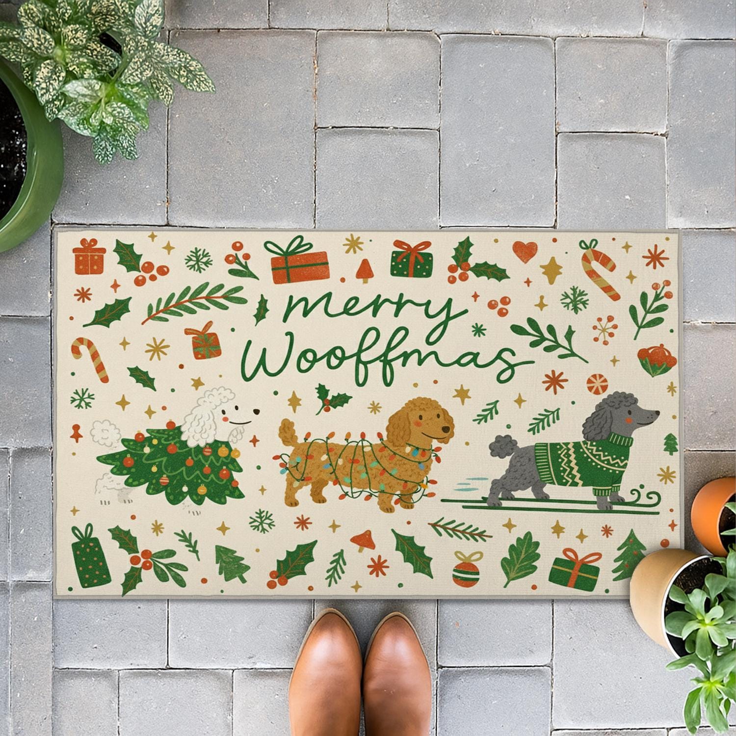 Dog Christmas Doormat – Merry Woofmas Print, Indoor Outdoor Holiday Mat