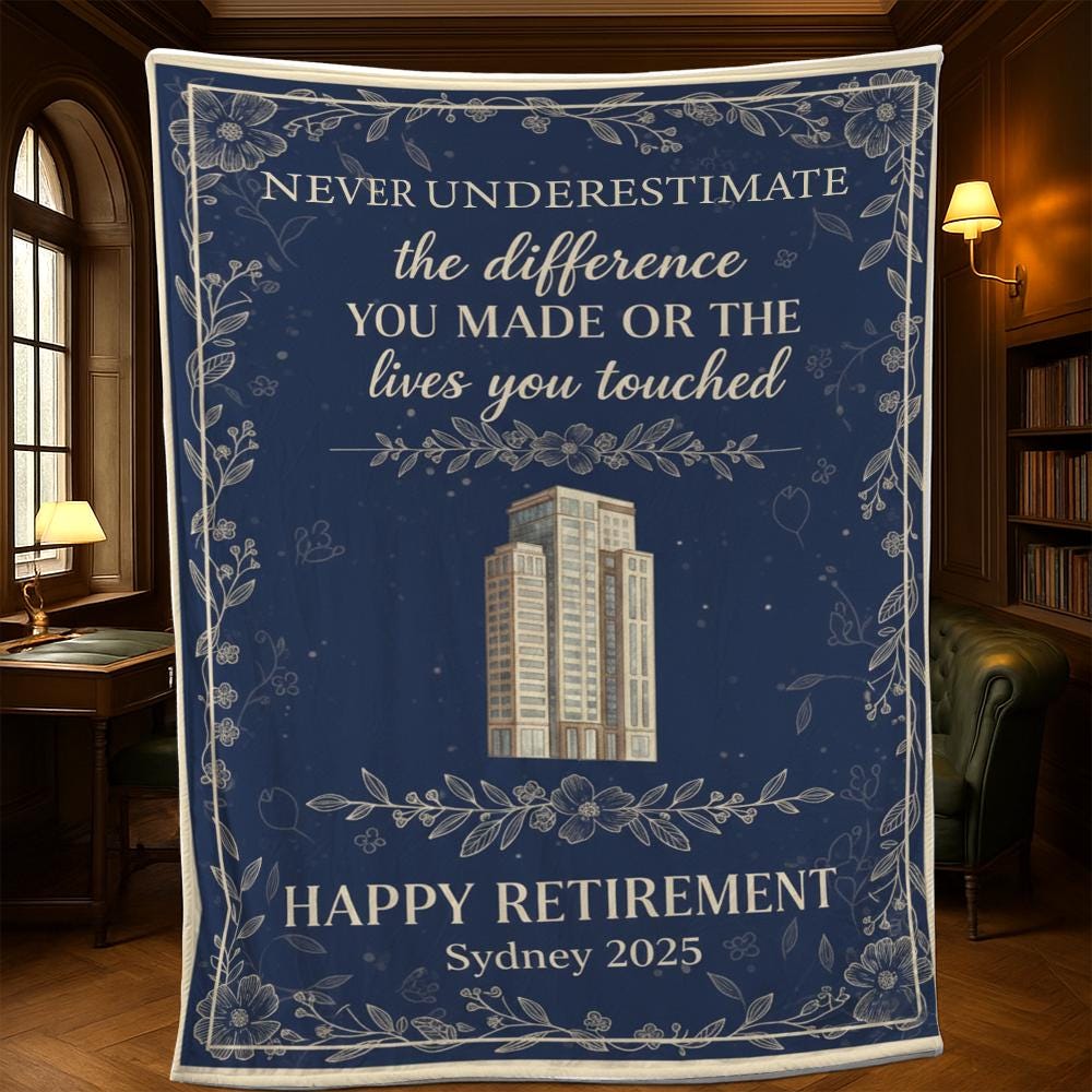 Custom Retirement Blanket, Personalized Fleece Throw, Office Farewell Decor, Company Building Design