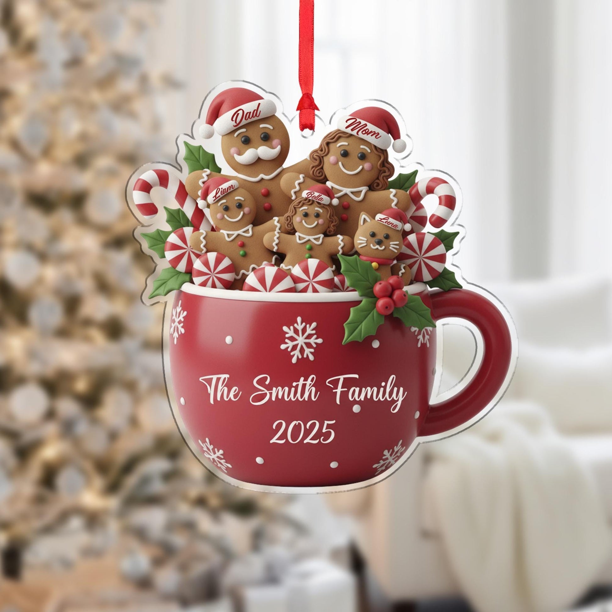 Personalized Gingerbread Family Ornament: Christmas Cup Decor
