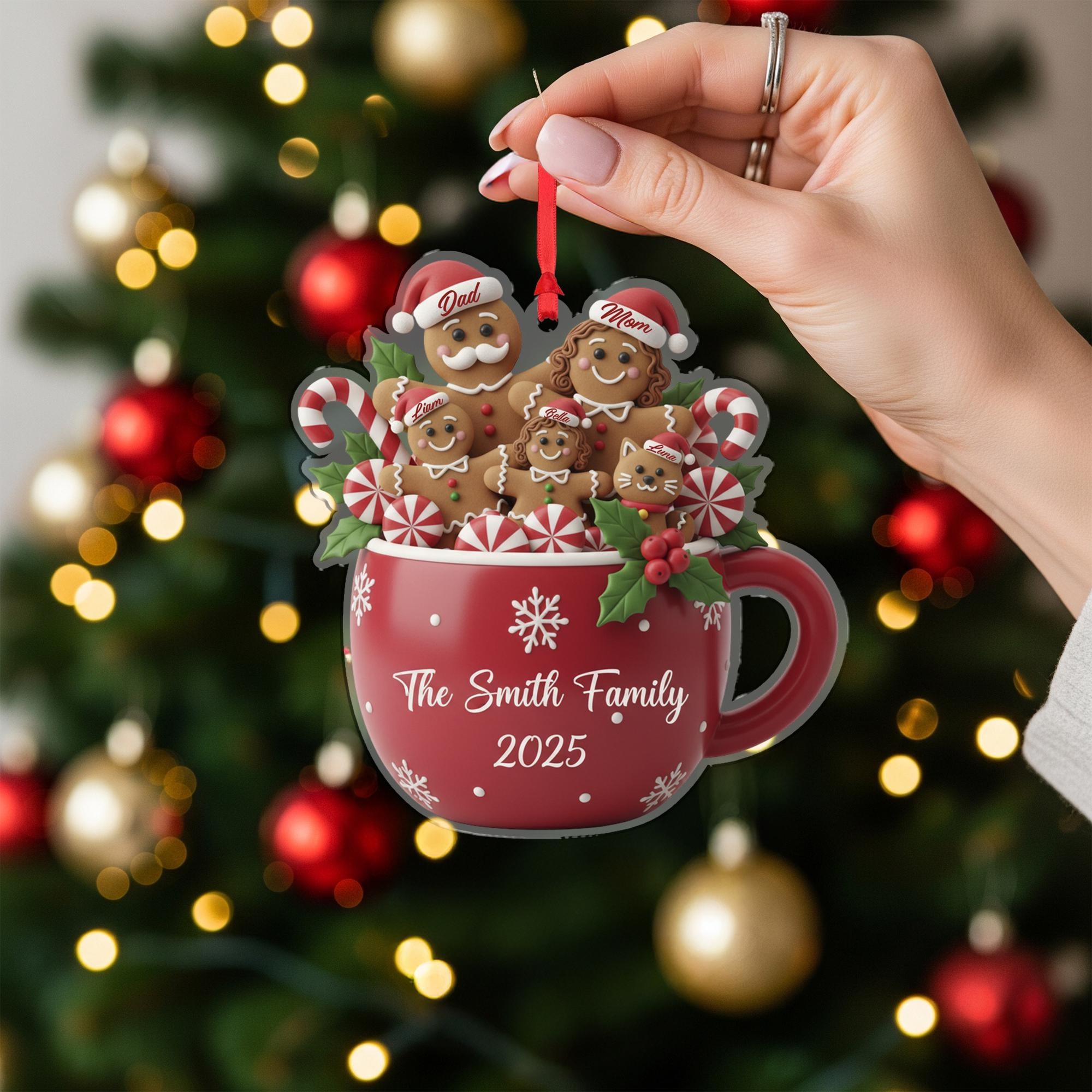 Personalized Gingerbread Family Ornament: Christmas Cup Decor