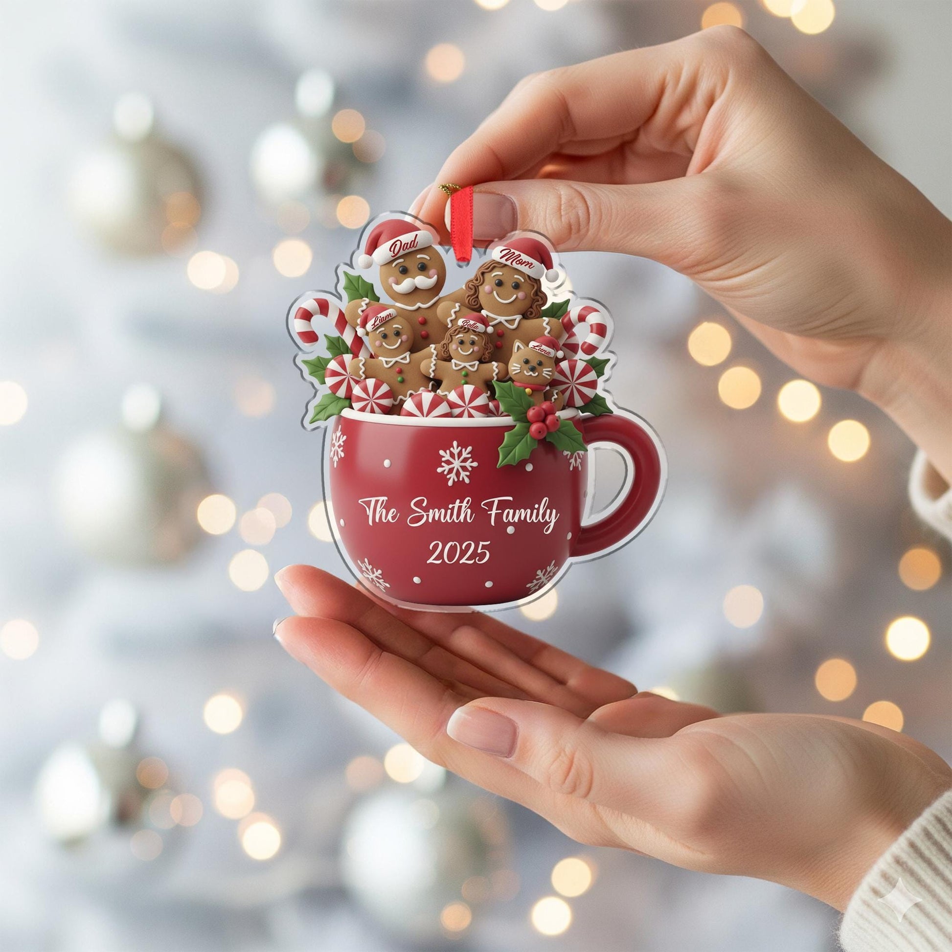 Personalized Gingerbread Family Ornament: Christmas Cup Decor