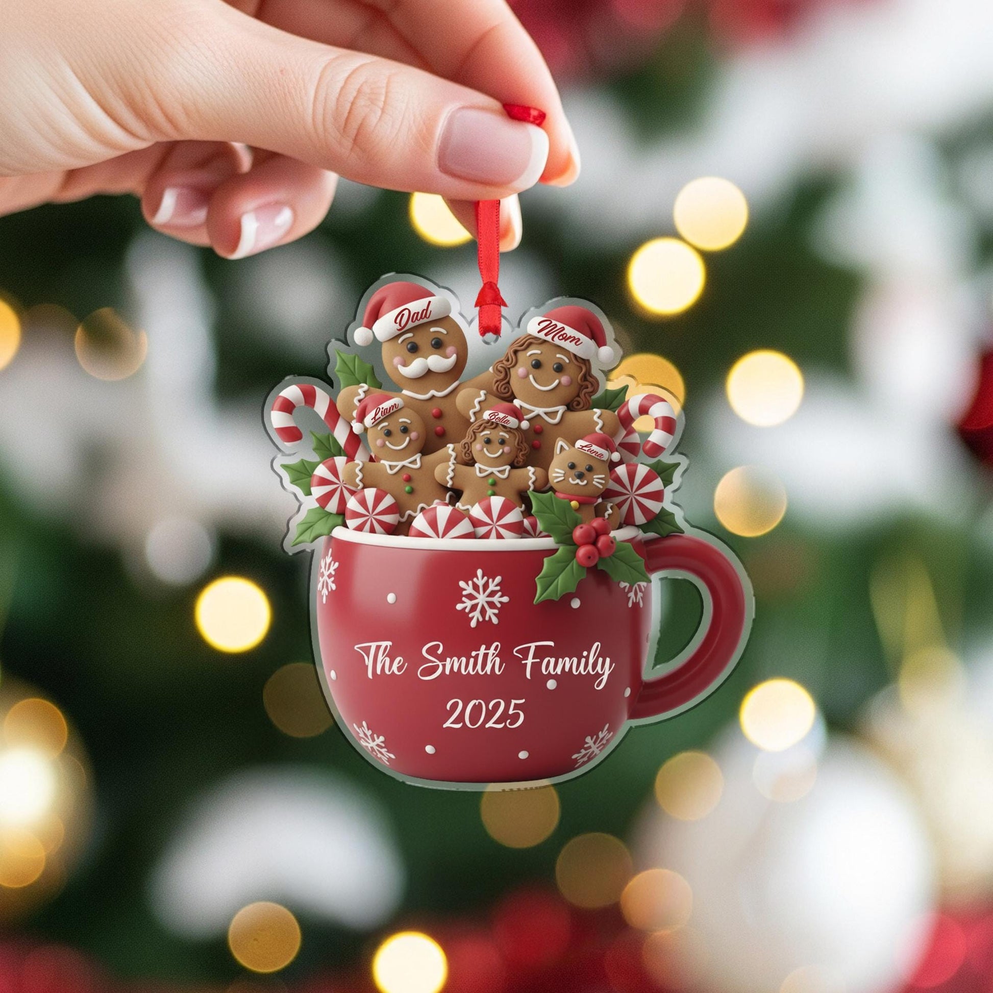 Personalized Gingerbread Family Ornament: Christmas Cup Decor
