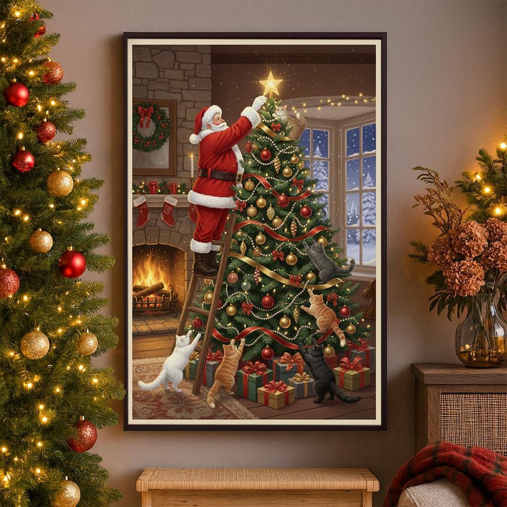 Merry Catmas Poster – Cat Christmas Illustration, Wall Art Print