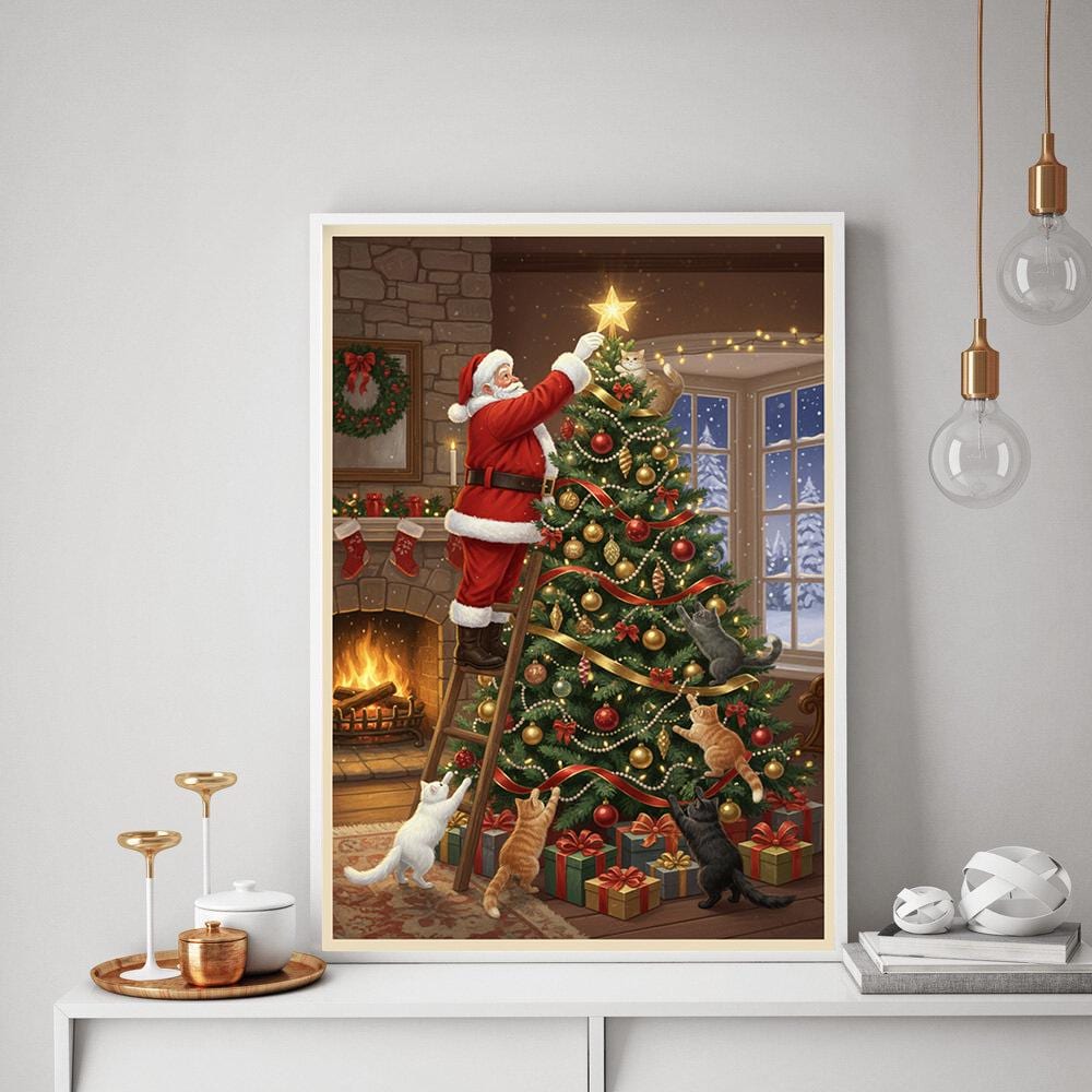 Merry Catmas Poster – Cat Christmas Illustration, Wall Art Print