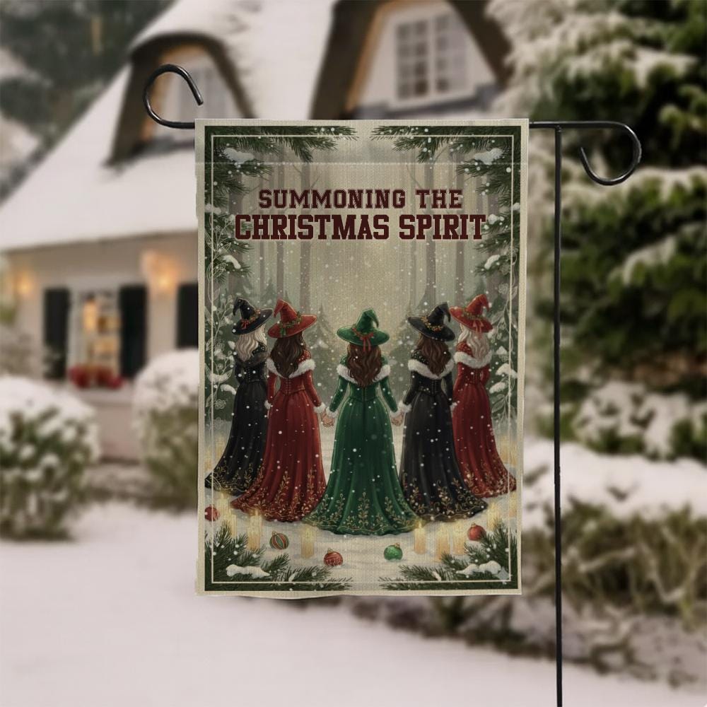 Summoning the Christmas Spirit Flag – Witchy Holiday Print, Outdoor Garden Banner