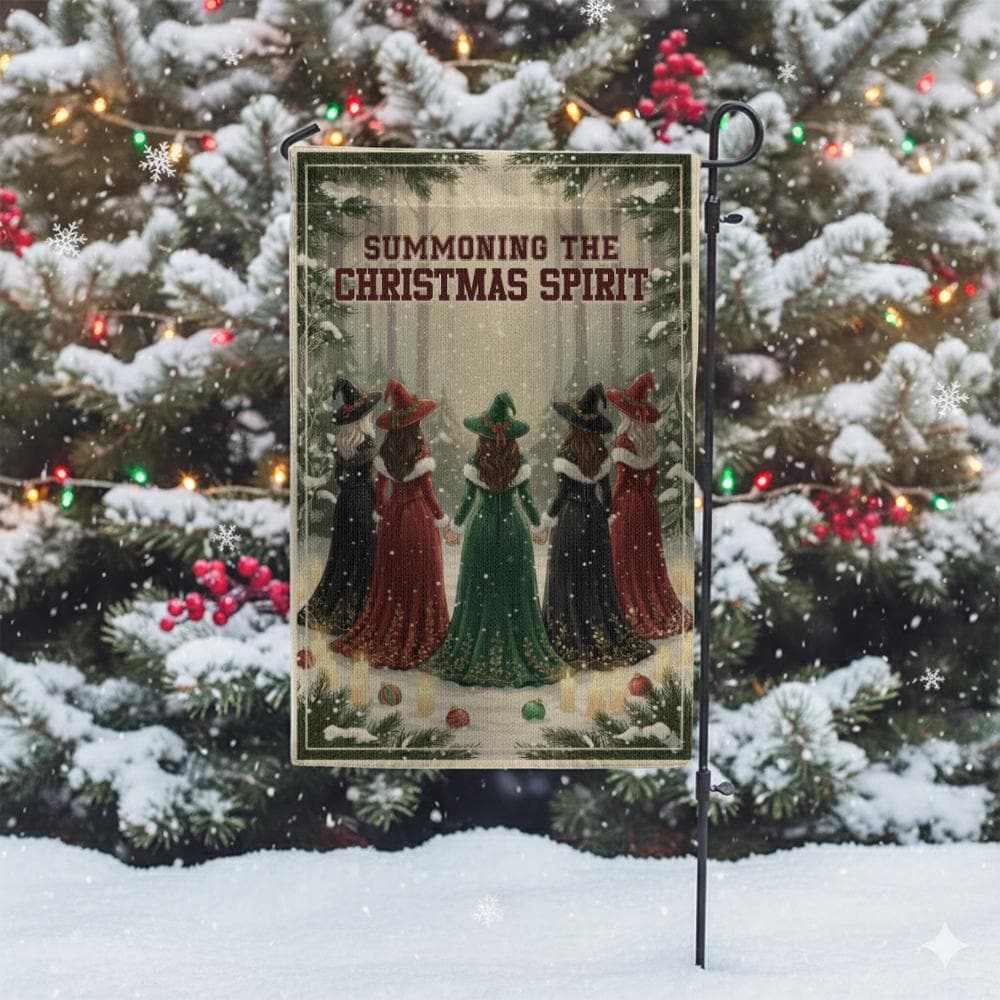 Summoning the Christmas Spirit Flag – Witchy Holiday Print, Outdoor Garden Banner