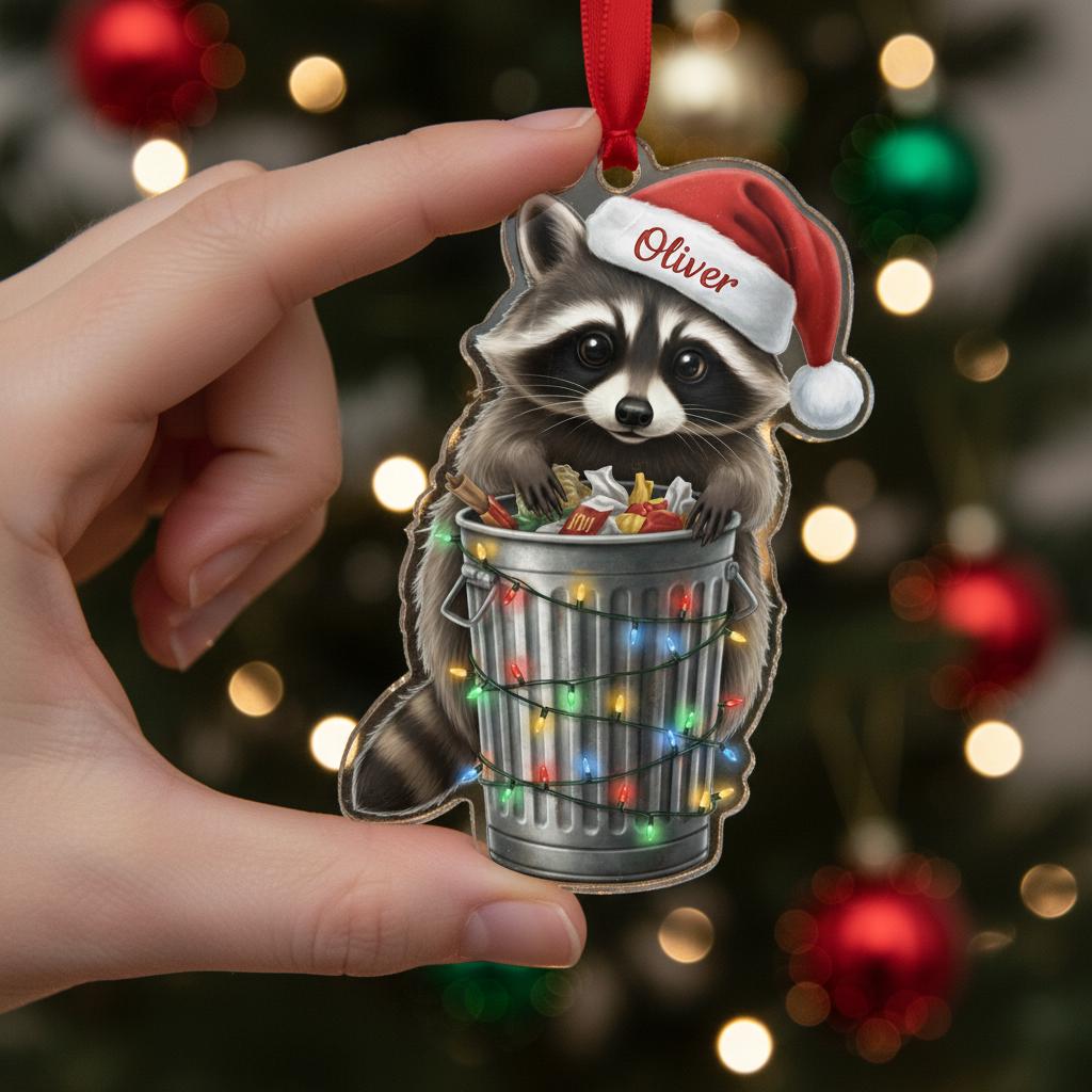 Raccoon Christmas Ornament - Santa Raccoon Holiday Decor