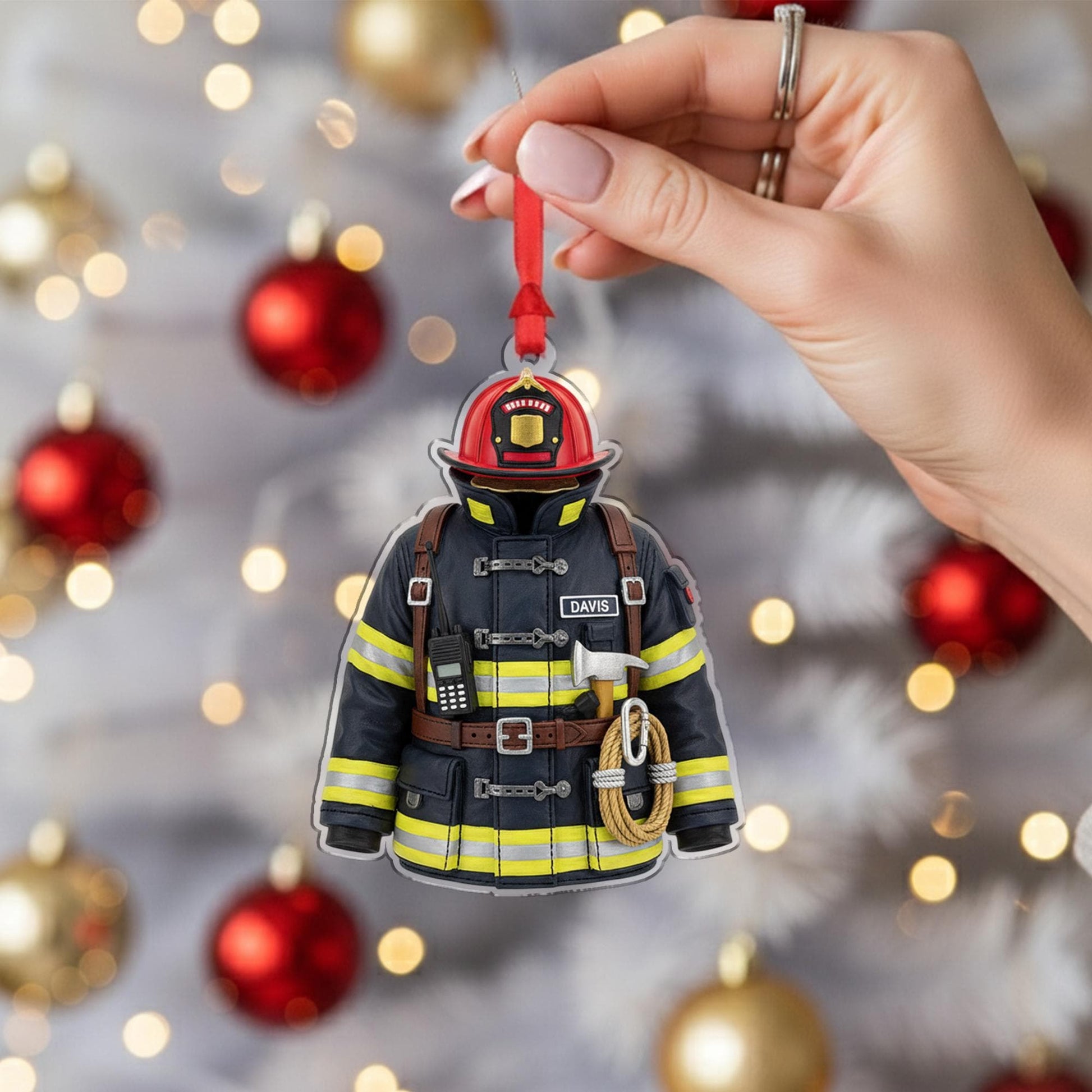 Firefighter Ornament | Fire Dept Helmet & Gear Decor | Custom Emergency Decoration