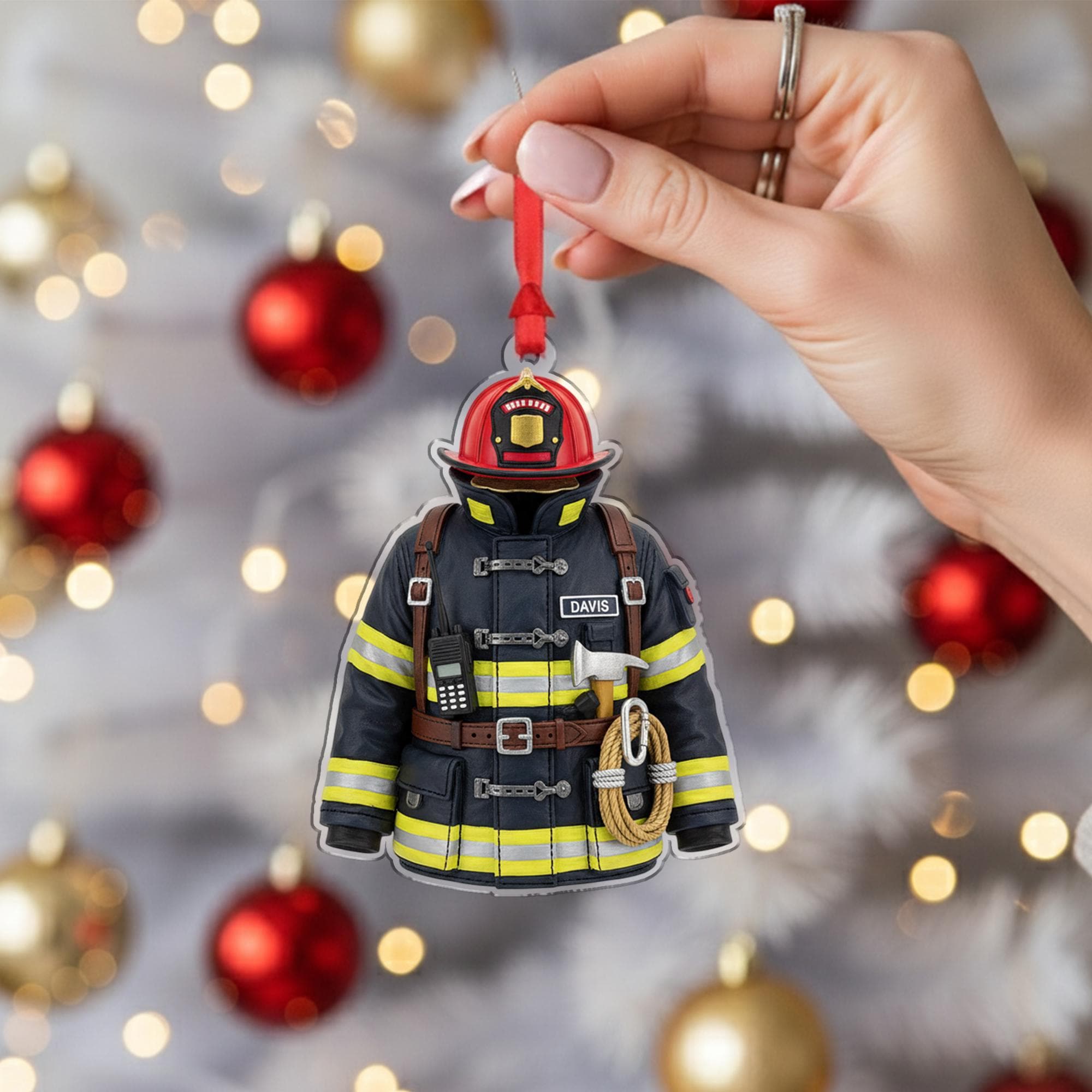 Firefighter Ornament | Fire Dept Helmet & Gear Decor | Custom Emergency Decoration
