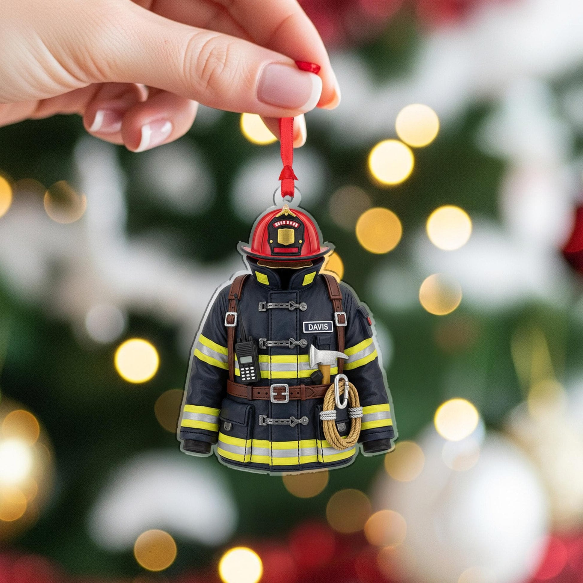Firefighter Ornament | Fire Dept Helmet & Gear Decor | Custom Emergency Decoration
