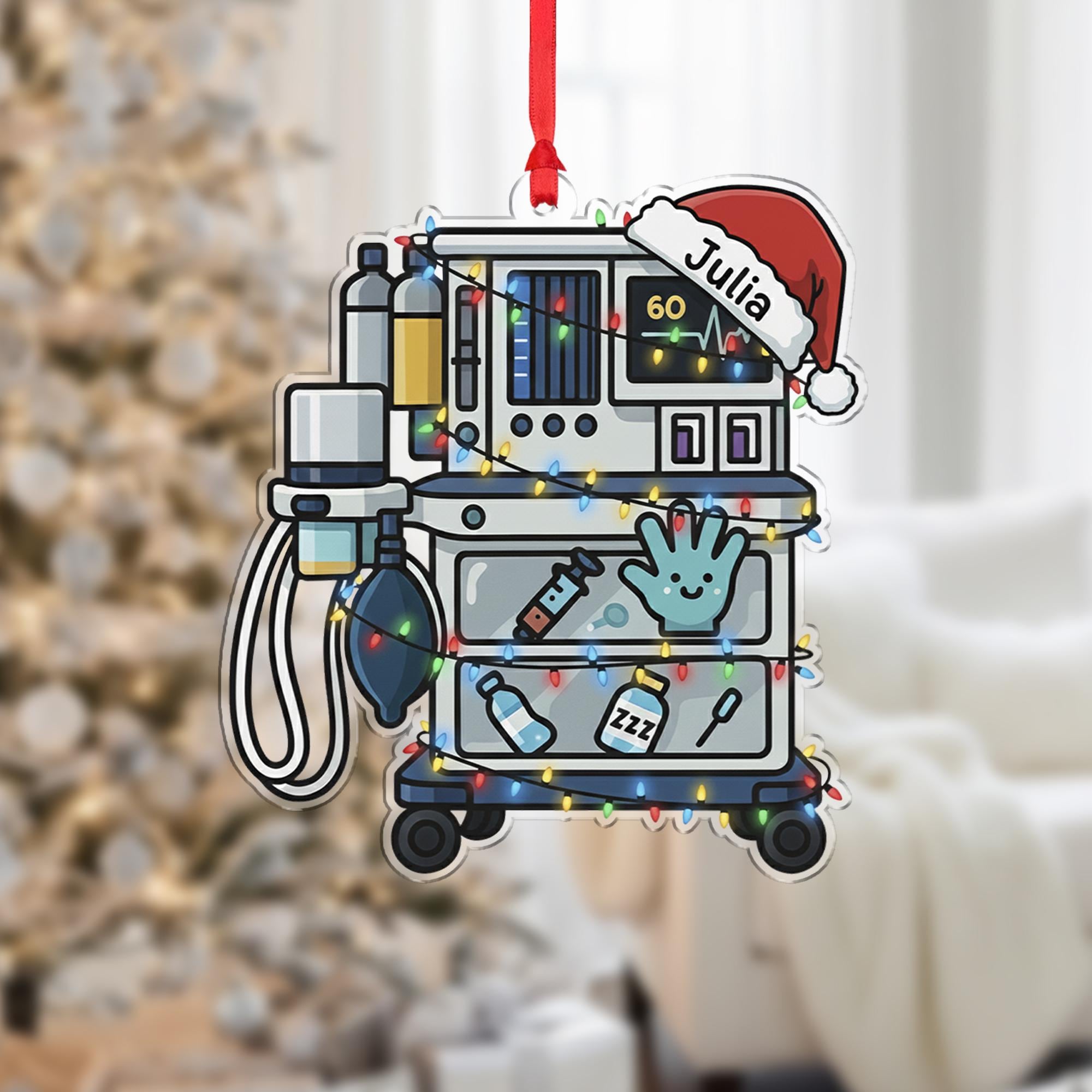 Custom Medical Cart Ornament | Personalized Nurse Doctor Christmas Ornament | ICU Monitor Decor