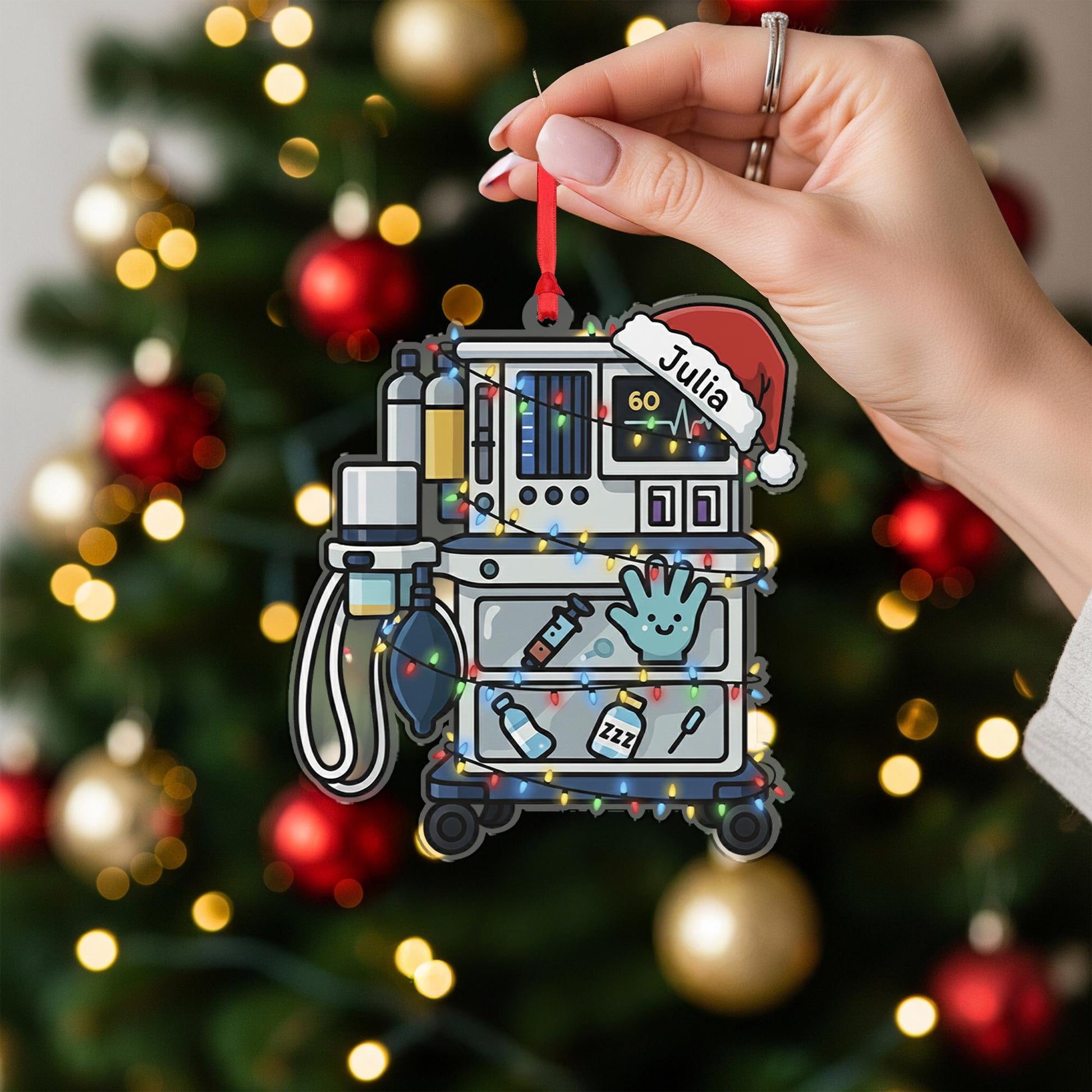 Custom Medical Cart Ornament | Personalized Nurse Doctor Christmas Ornament | ICU Monitor Decor