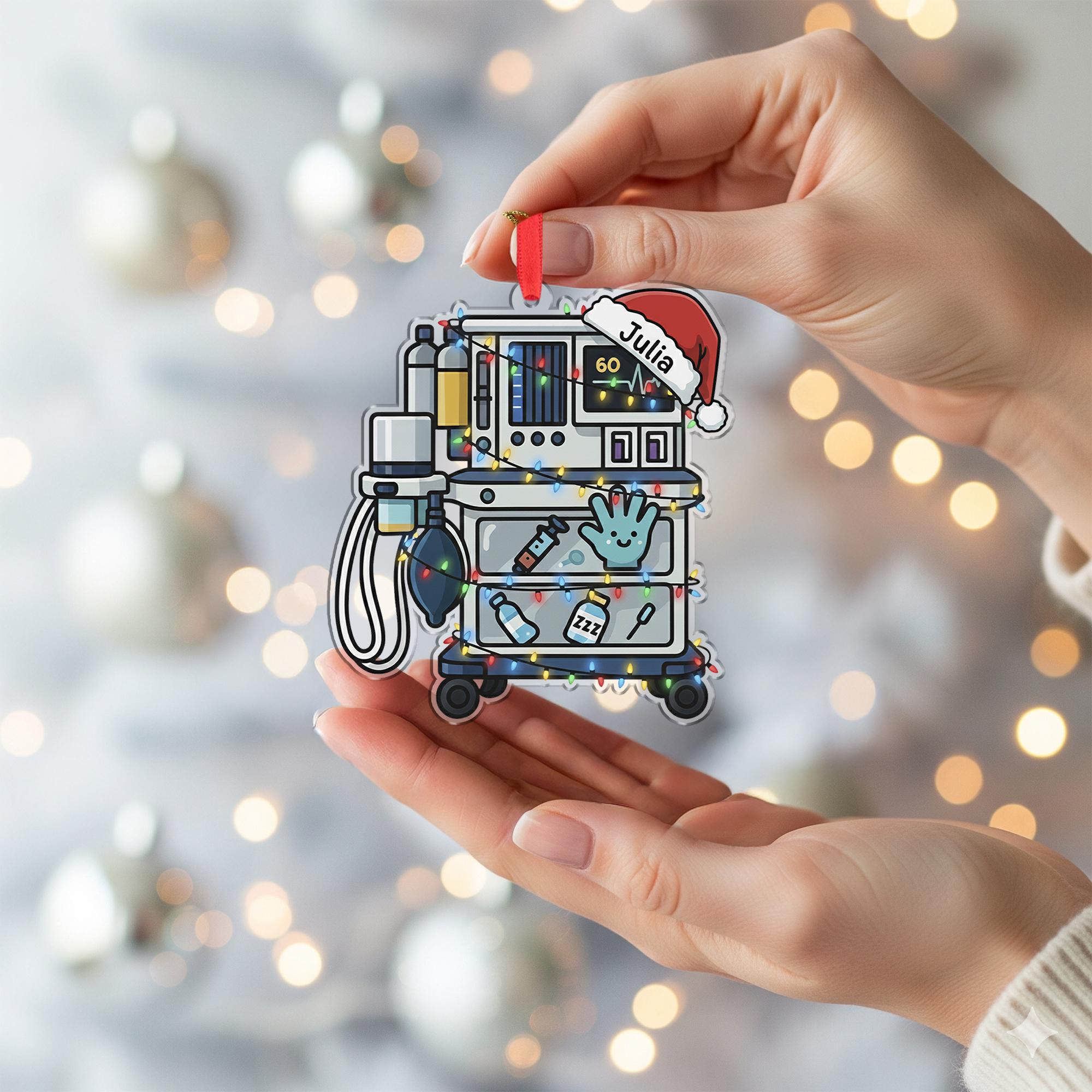 Custom Medical Cart Ornament | Personalized Nurse Doctor Christmas Ornament | ICU Monitor Decor