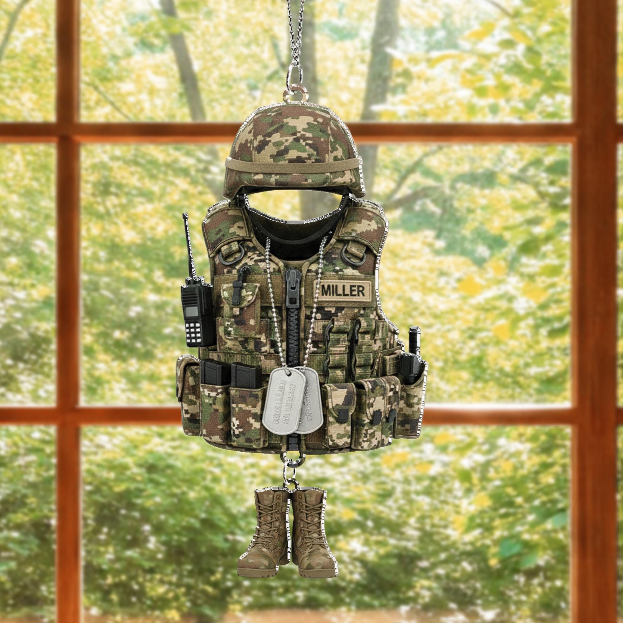 Militaristic Helmet & Vest Ornament – Camouflage Soldier Hanging Decor with Boots Charm