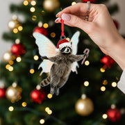Raccoon Fairy Ornament – Candy Cane Christmas Animal Hanging Decoration