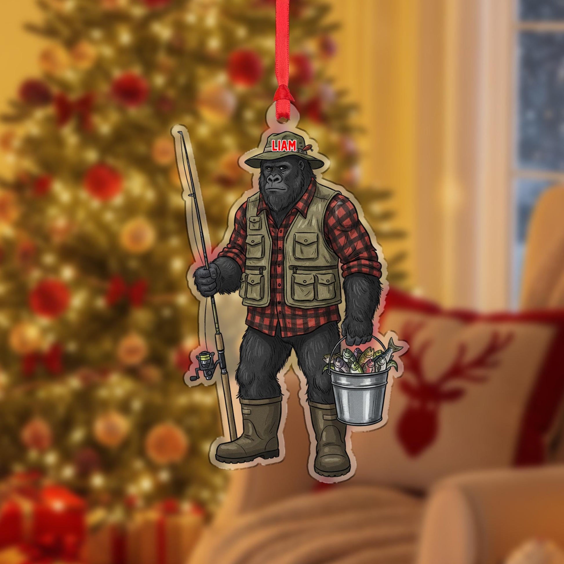 Personalized Bigfoot Fisherman Ornament: Funny Angler Gift