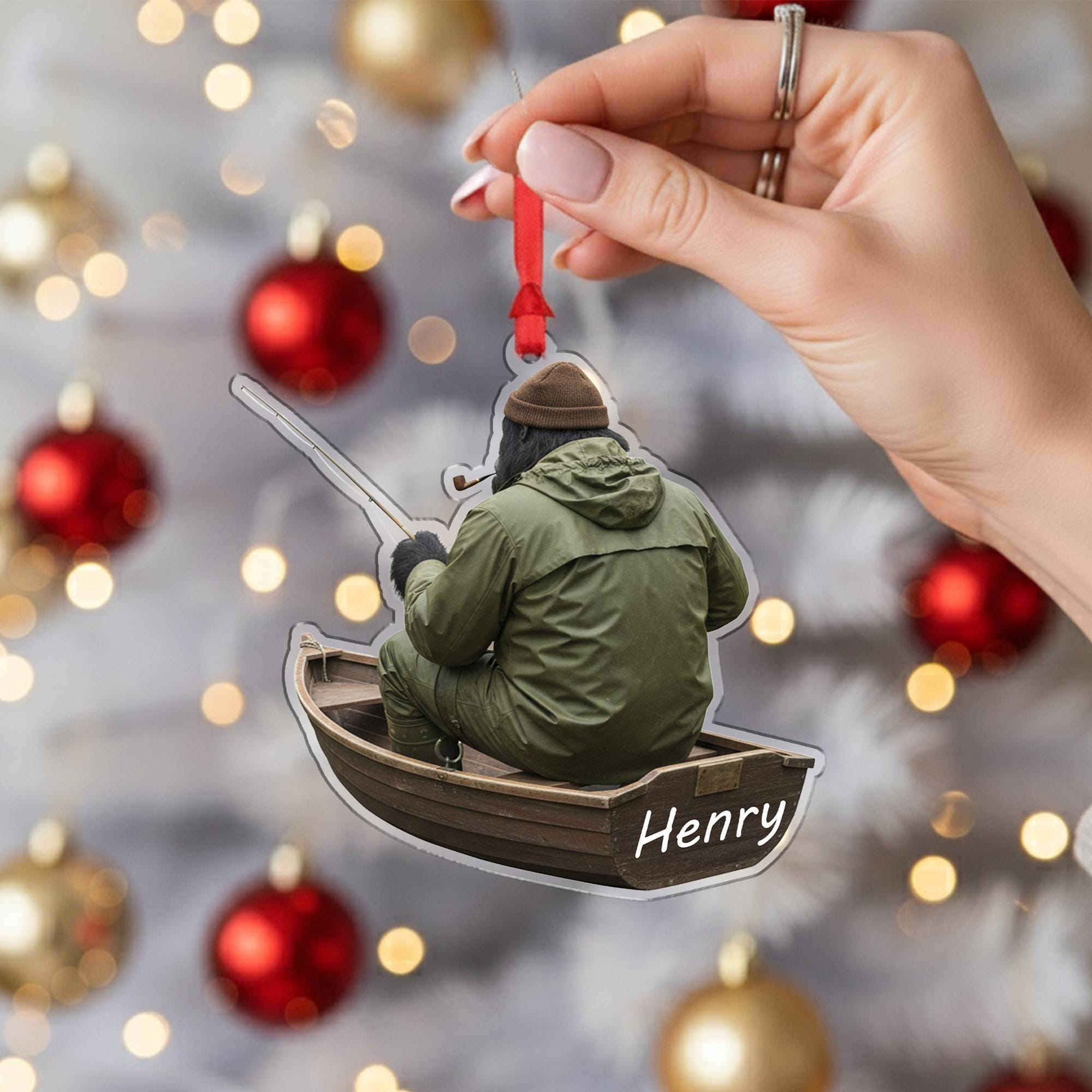 Personalized Bigfoot Fishing Acrylic Ornament: Sasquatch Smoker Gift