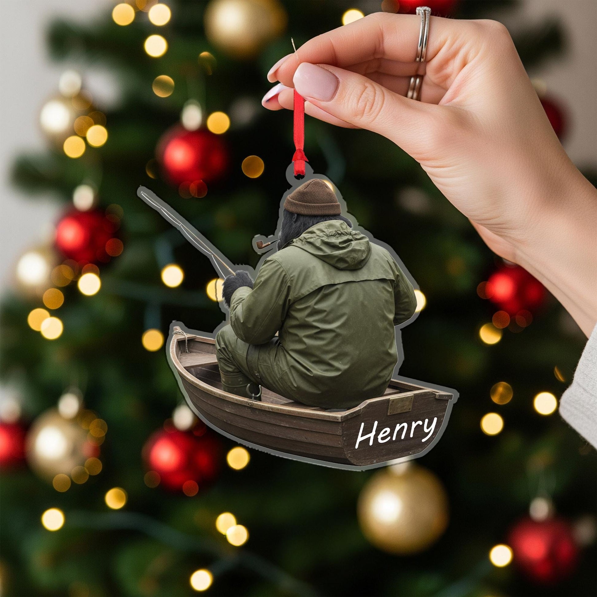 Personalized Bigfoot Fishing Acrylic Ornament: Sasquatch Smoker Gift