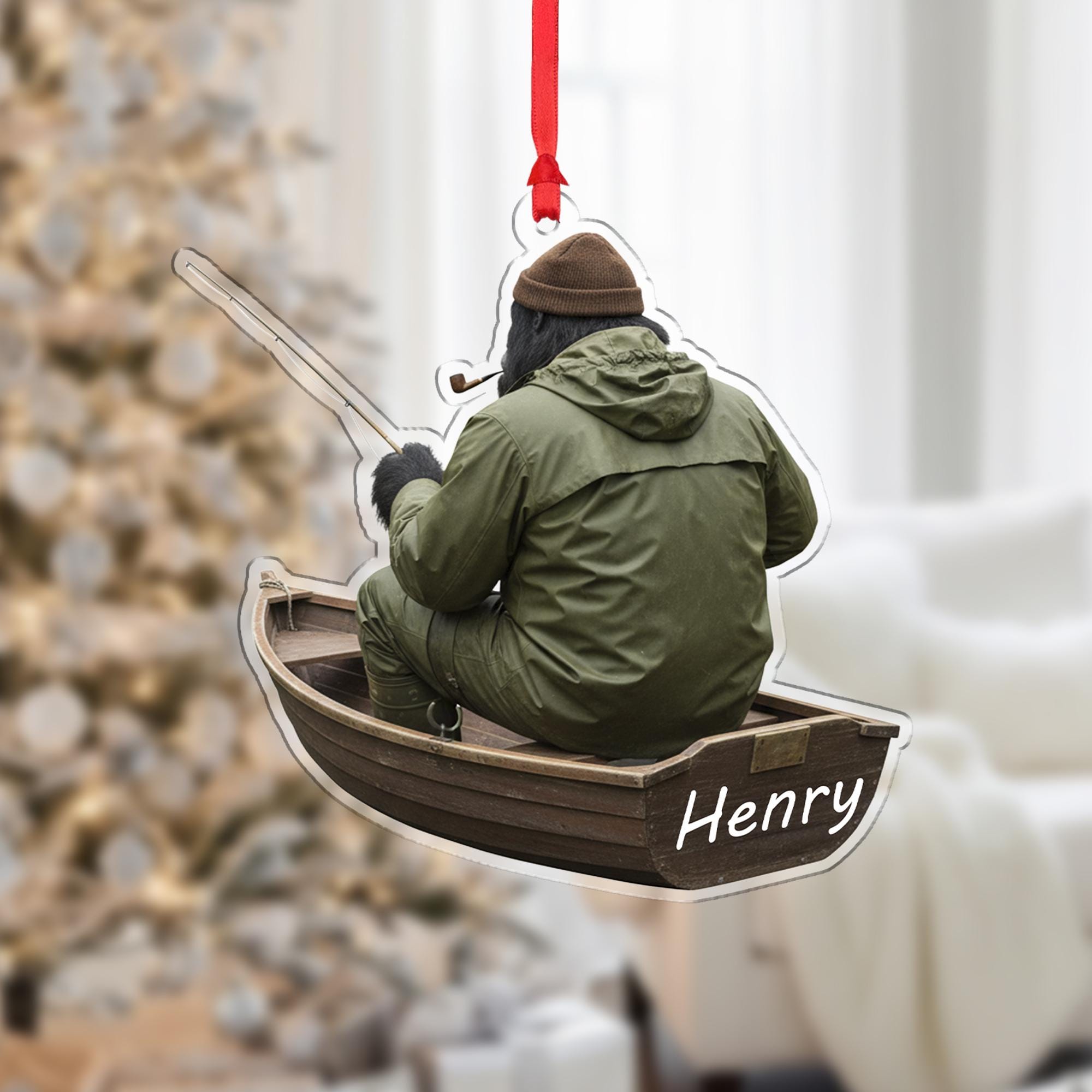 Personalized Bigfoot Fishing Acrylic Ornament: Sasquatch Smoker Gift