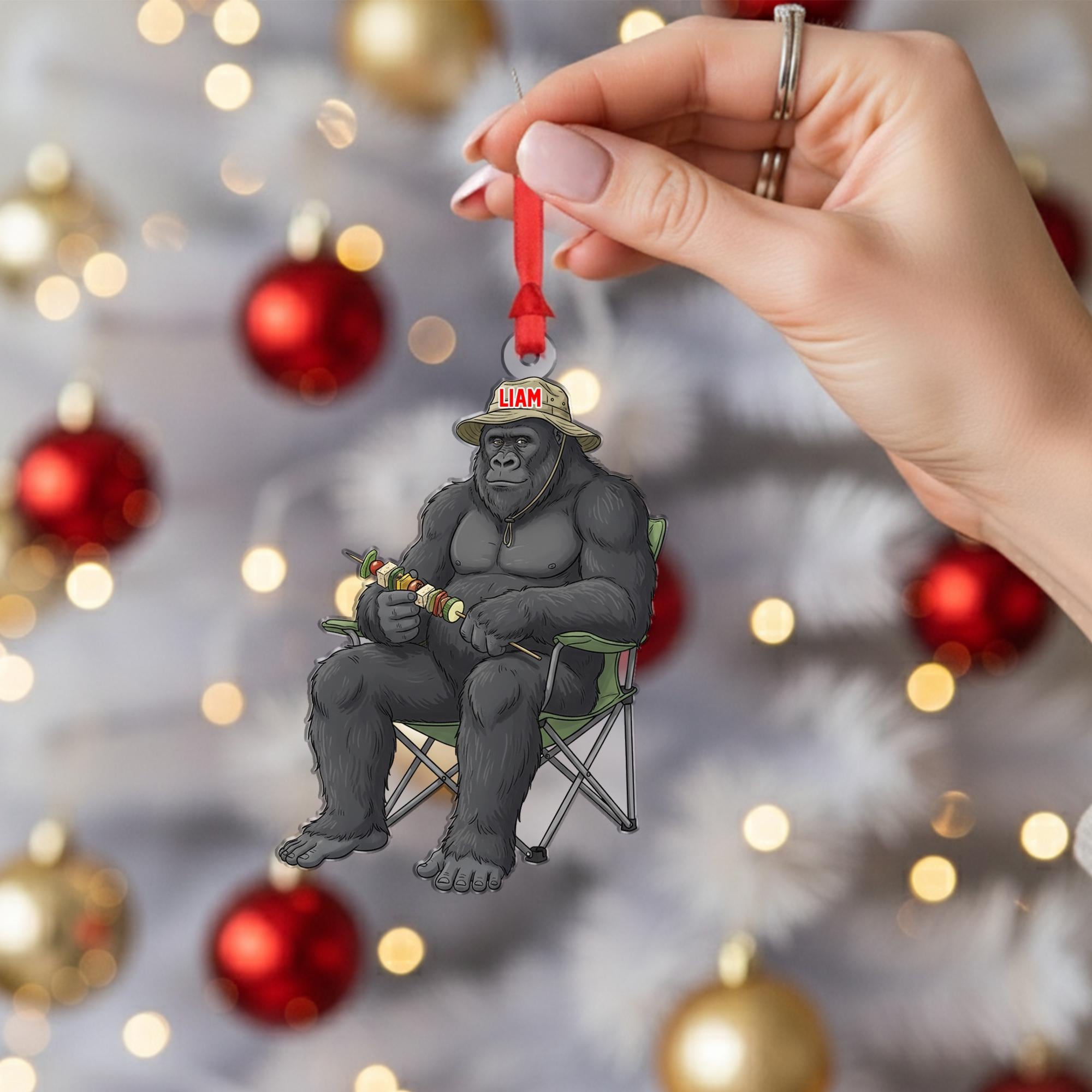Personalized Grilling Bigfoot Sasquatch Acrylic Ornament: BBQ Dad Christmas Gift