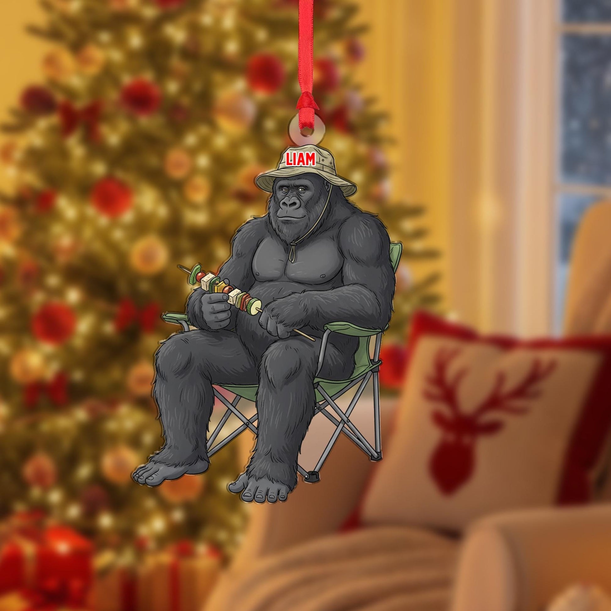 Personalized Grilling Bigfoot Sasquatch Acrylic Ornament: BBQ Dad Christmas Gift