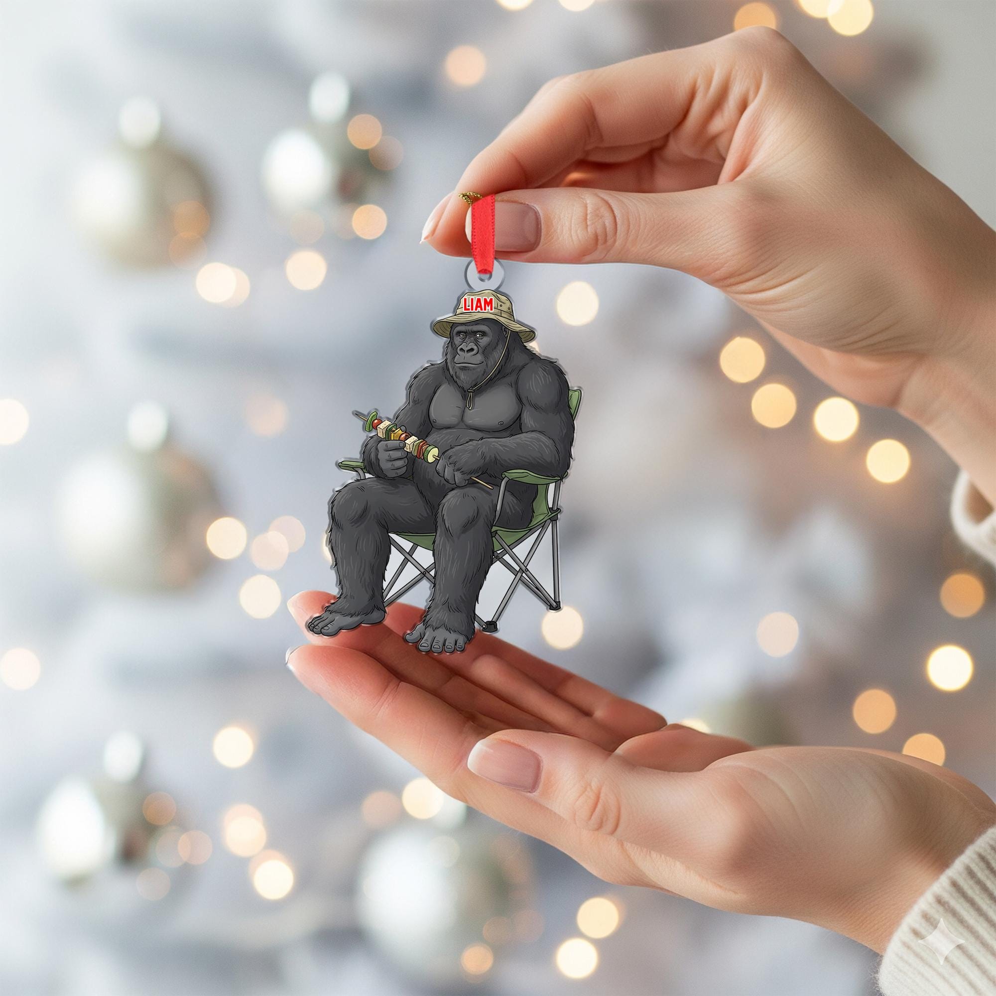 Personalized Grilling Bigfoot Sasquatch Acrylic Ornament: BBQ Dad Christmas Gift