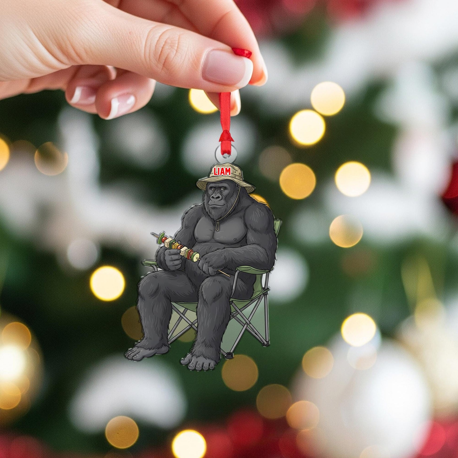 Personalized Grilling Bigfoot Sasquatch Acrylic Ornament: BBQ Dad Christmas Gift