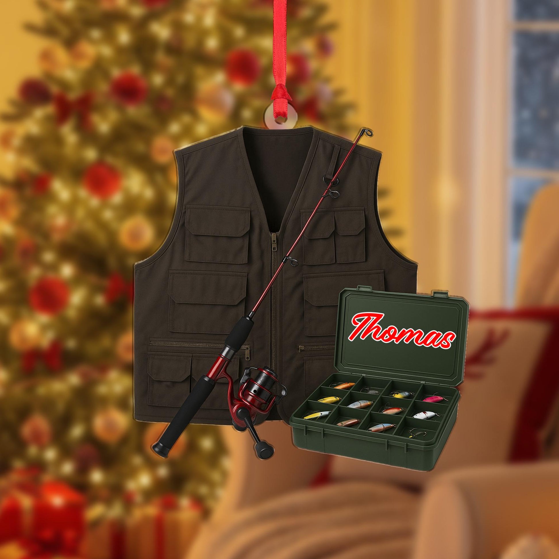 Personalized Fishing Gear Acrylic Ornament: Fisherman Christmas Decor