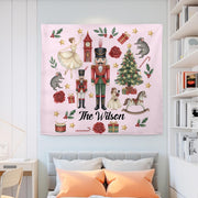 Nutcracker Christmas Tapestry Personalized Wall Hanging Holiday Decor Ballet Theme Custom Family Name