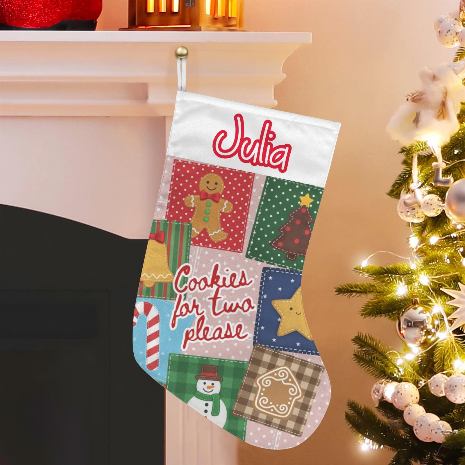 Personalized Holiday Stocking – Custom Name Christmas Fireplace Decor