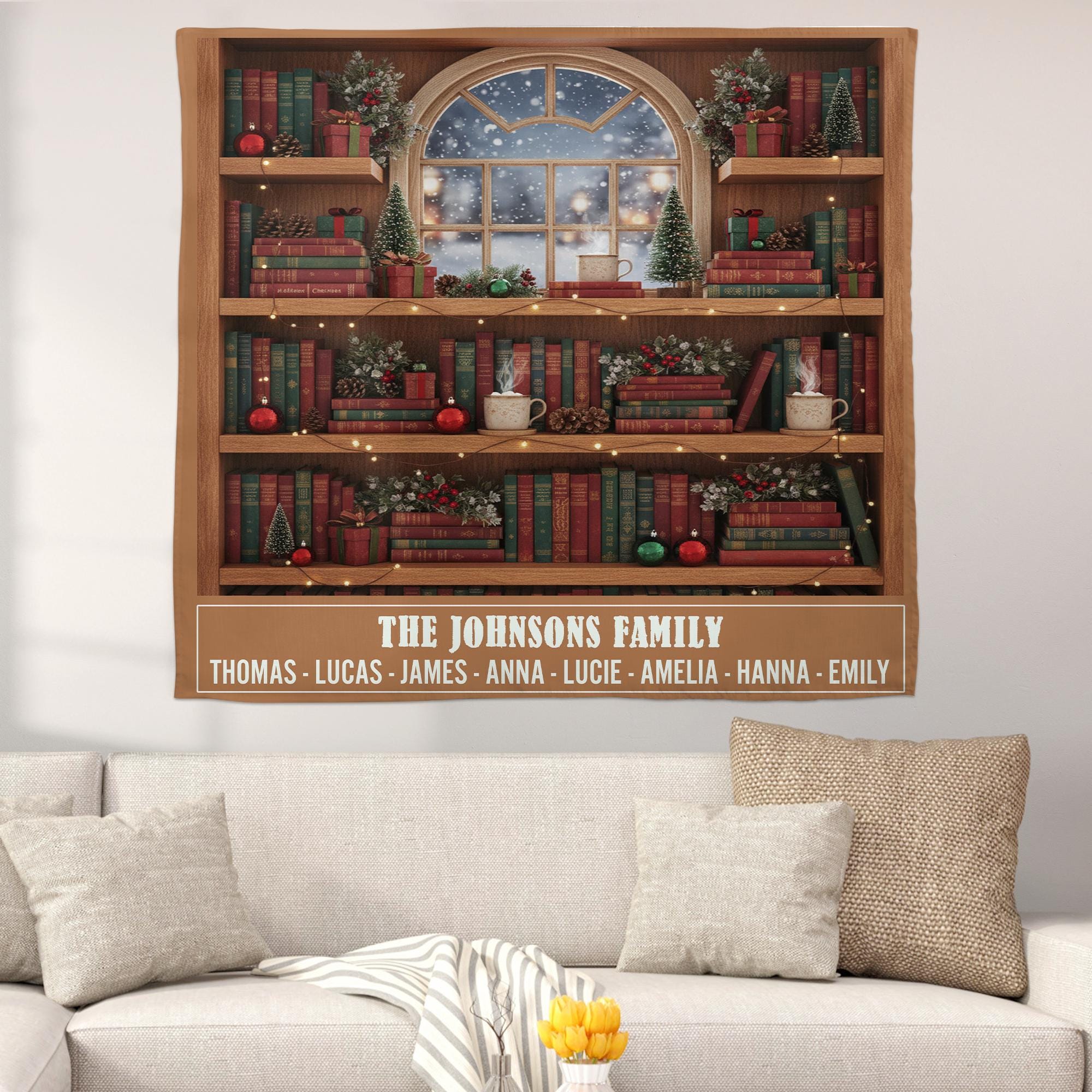 Personalized Family Name Christmas Tapestry: Bookshelf & Holiday Decor