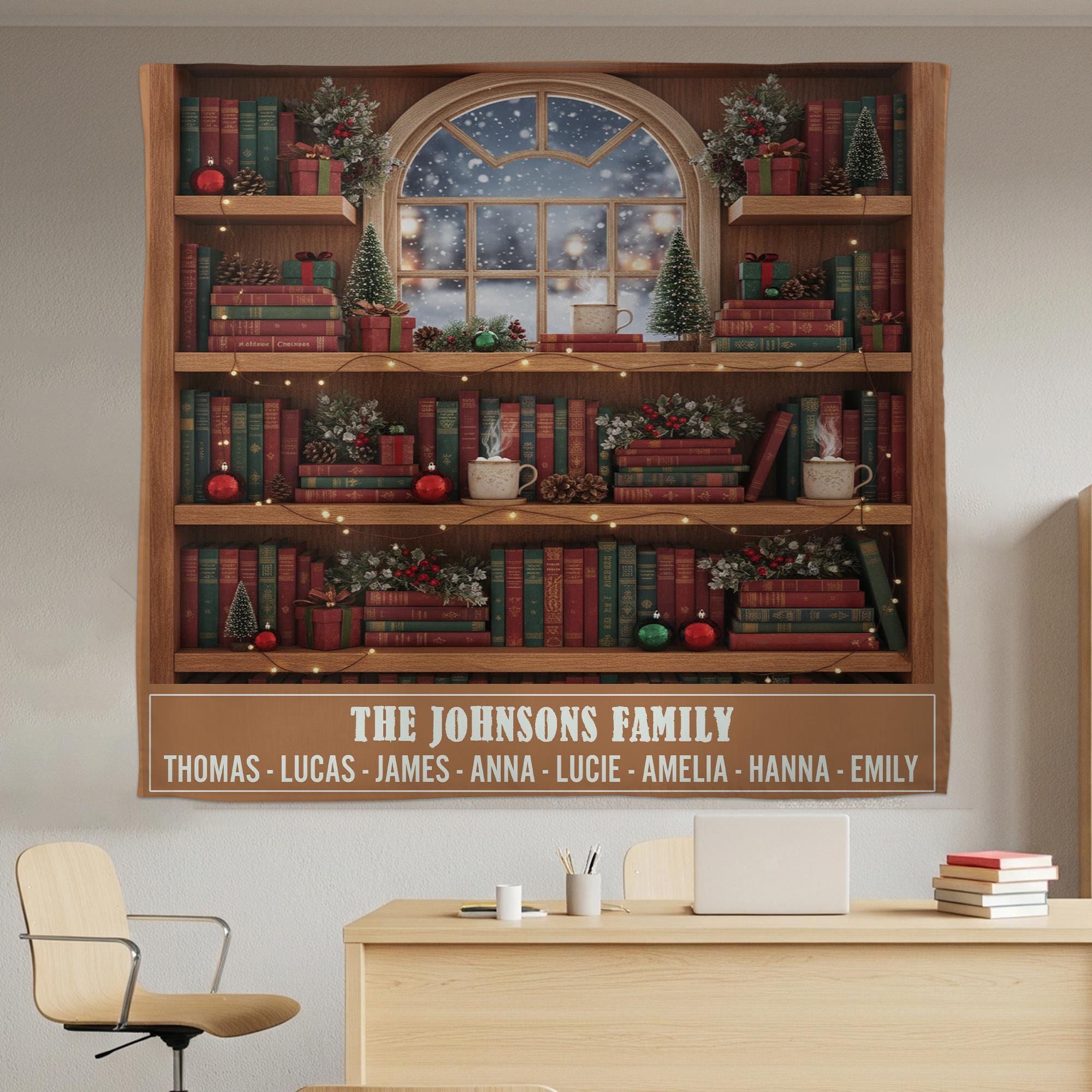 Personalized Family Name Christmas Tapestry: Bookshelf & Holiday Decor