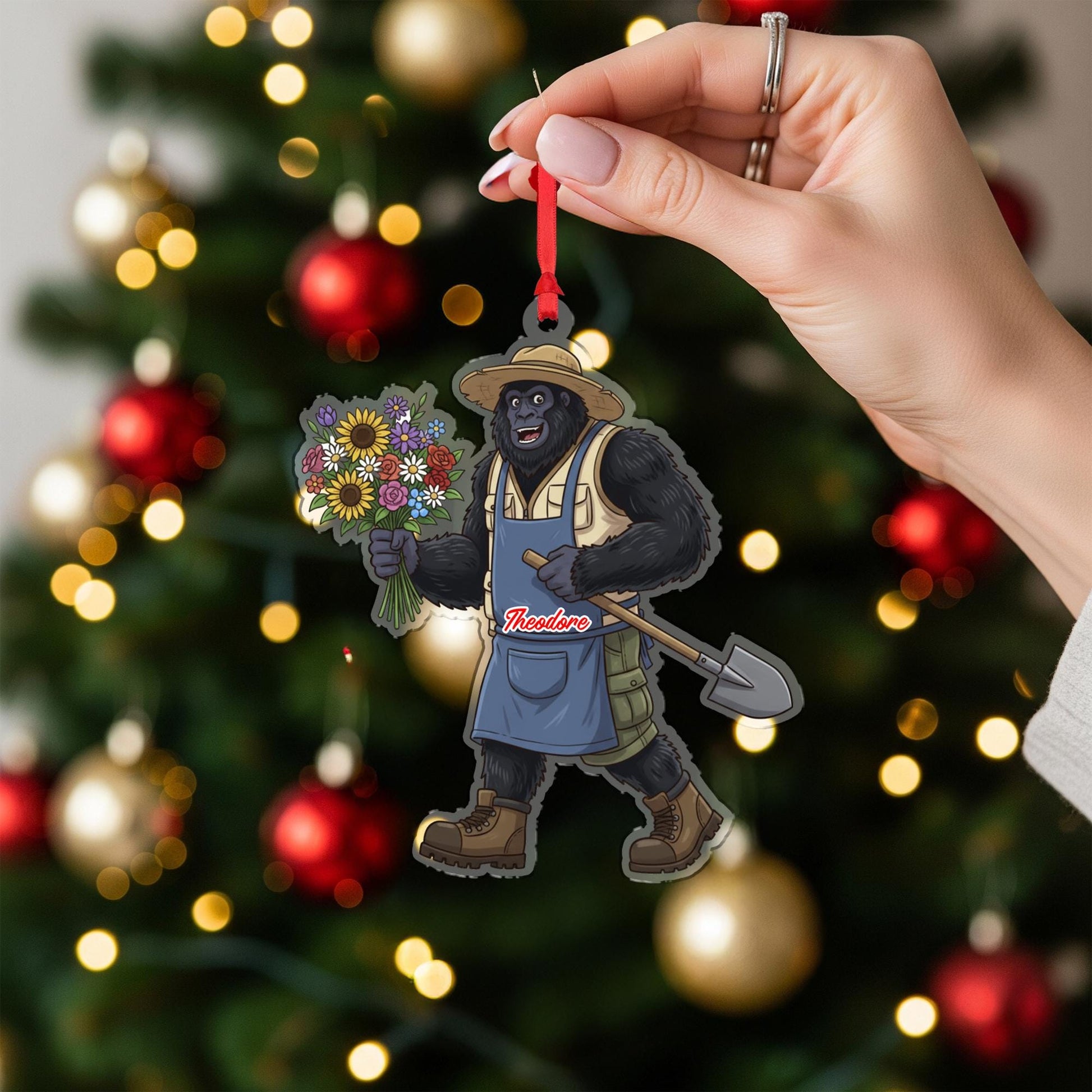 Personalized Bigfoot Sasquatch Gardener Acrylic Ornament: Funny Christmas Garden Gift