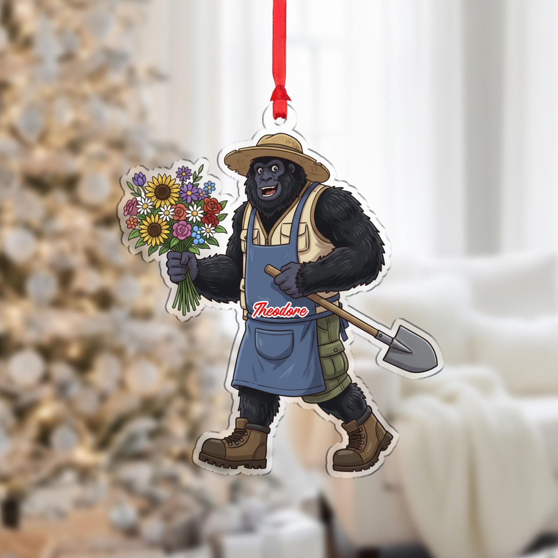 Personalized Bigfoot Sasquatch Gardener Acrylic Ornament: Funny Christmas Garden Gift