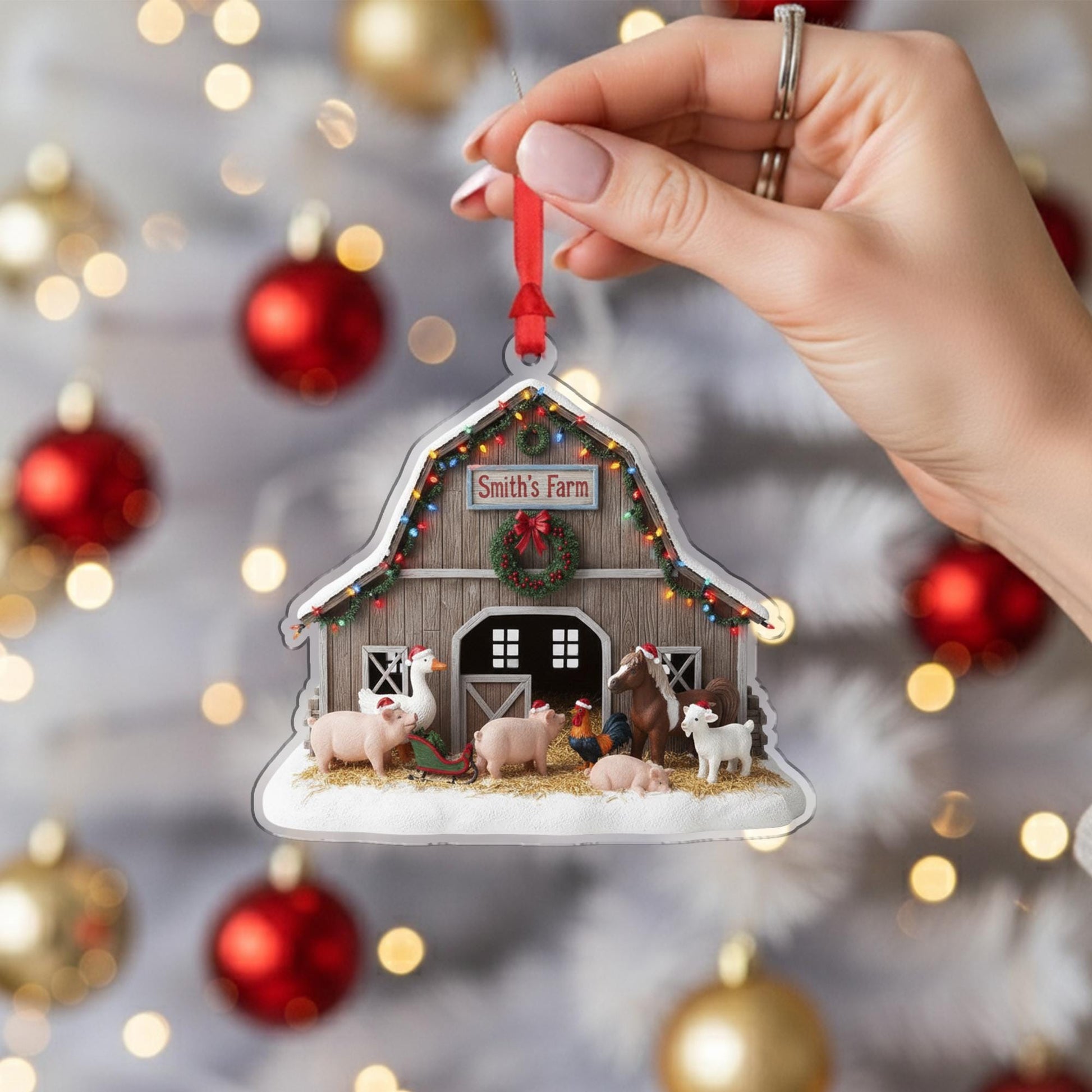 Personalized Farmhouse Christmas Ornament – Custom Barn Animal Holiday Decor