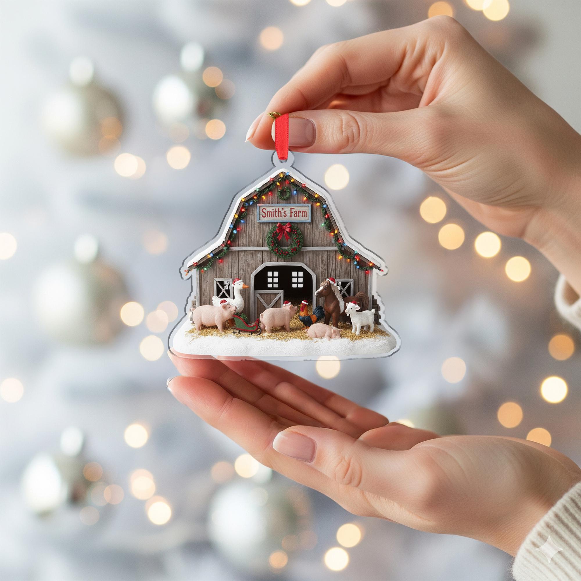 Personalized Farmhouse Christmas Ornament – Custom Barn Animal Holiday Decor