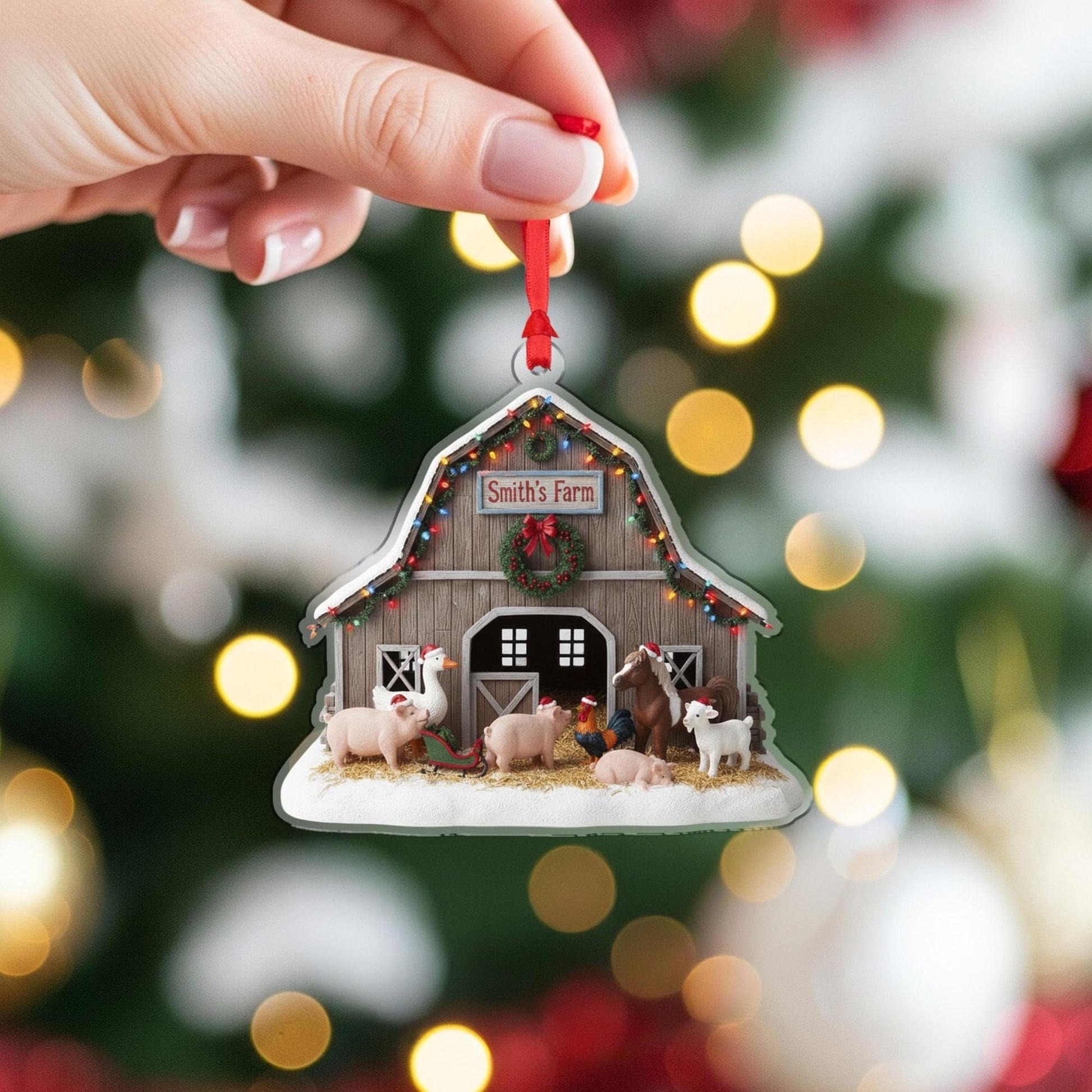 Personalized Farmhouse Christmas Ornament – Custom Barn Animal Holiday Decor