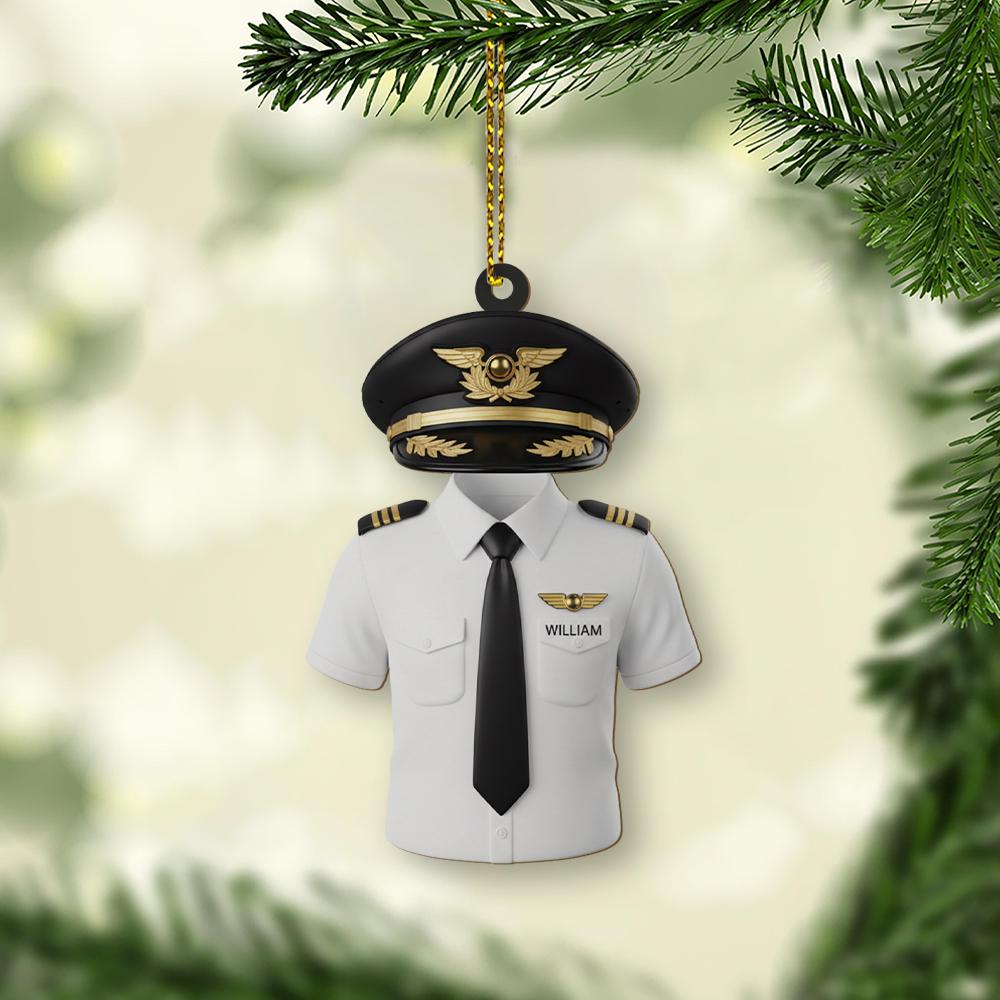 Personalized Pilot Ornament – Custom Name Christmas Decoration with Uniform and Cap